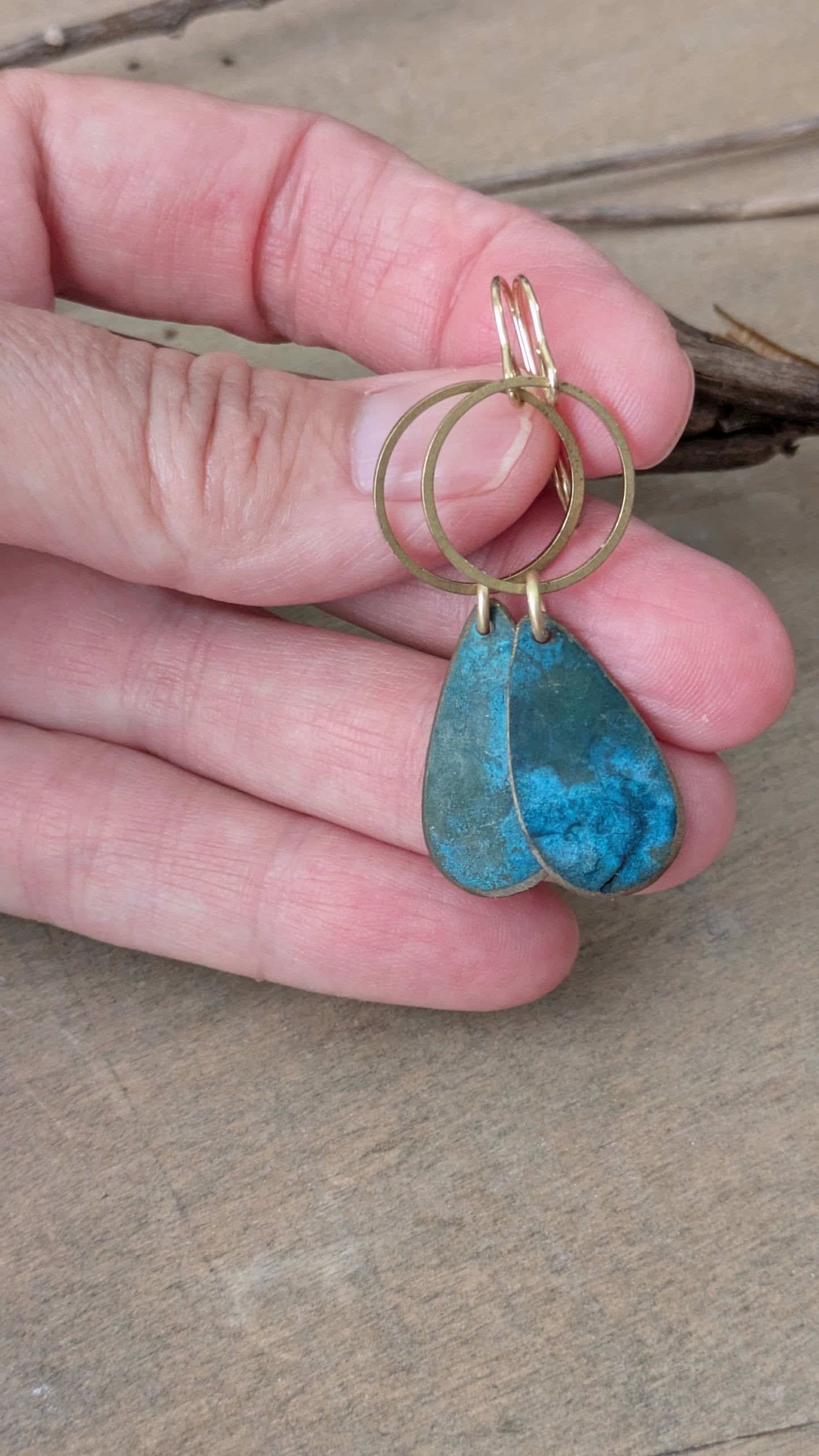 Patinated Brass Dangles ~ Stormy Blue