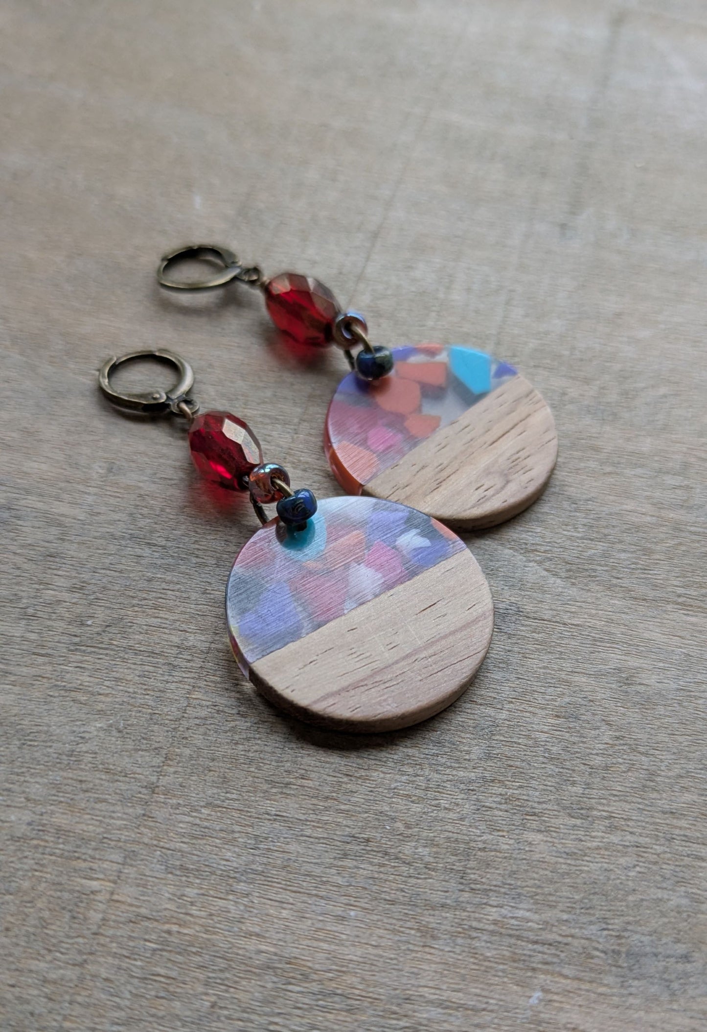 Wood and Resin Earrings ~ Fiesta #3