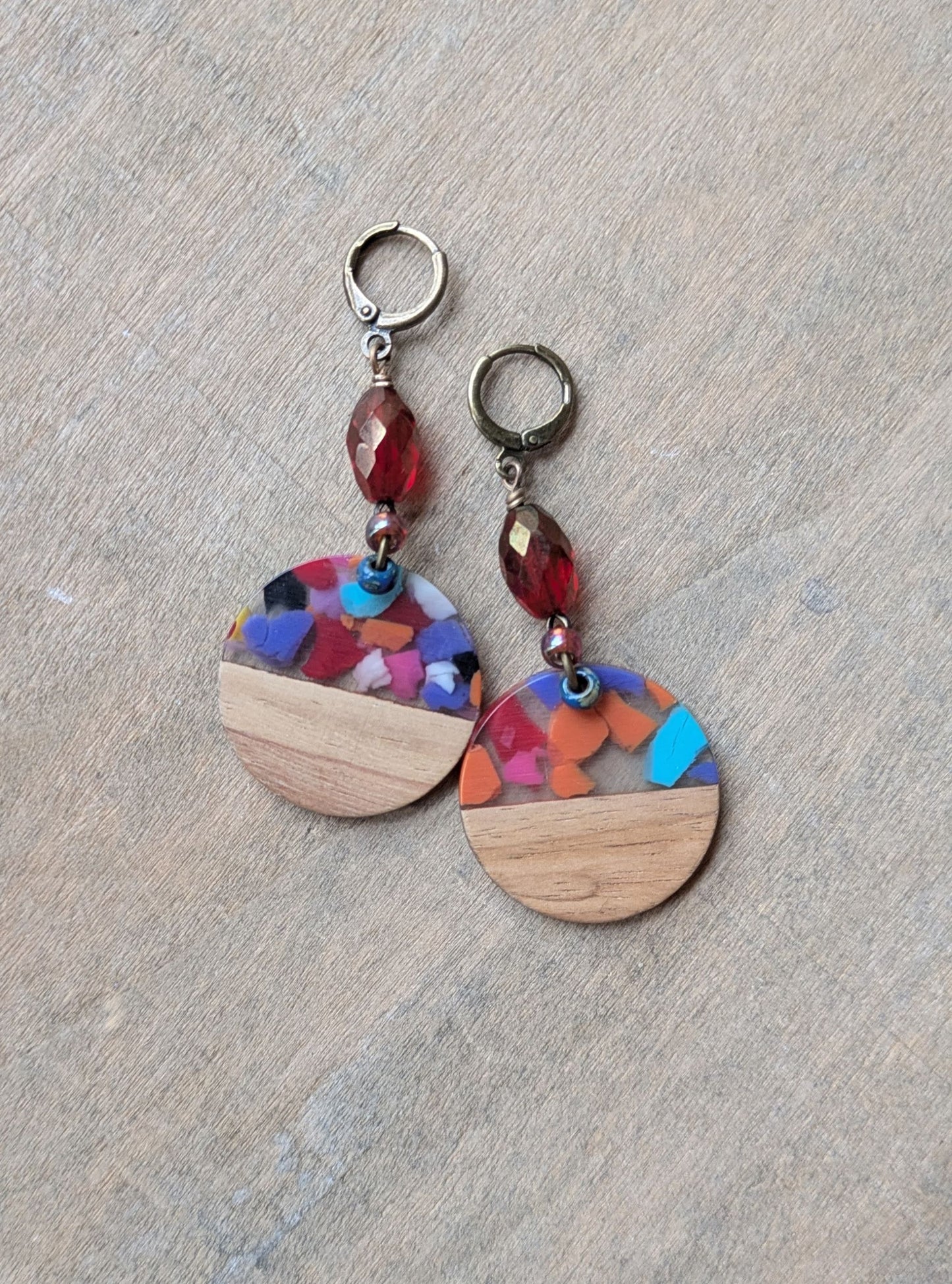 Wood and Resin Earrings ~ Fiesta #3