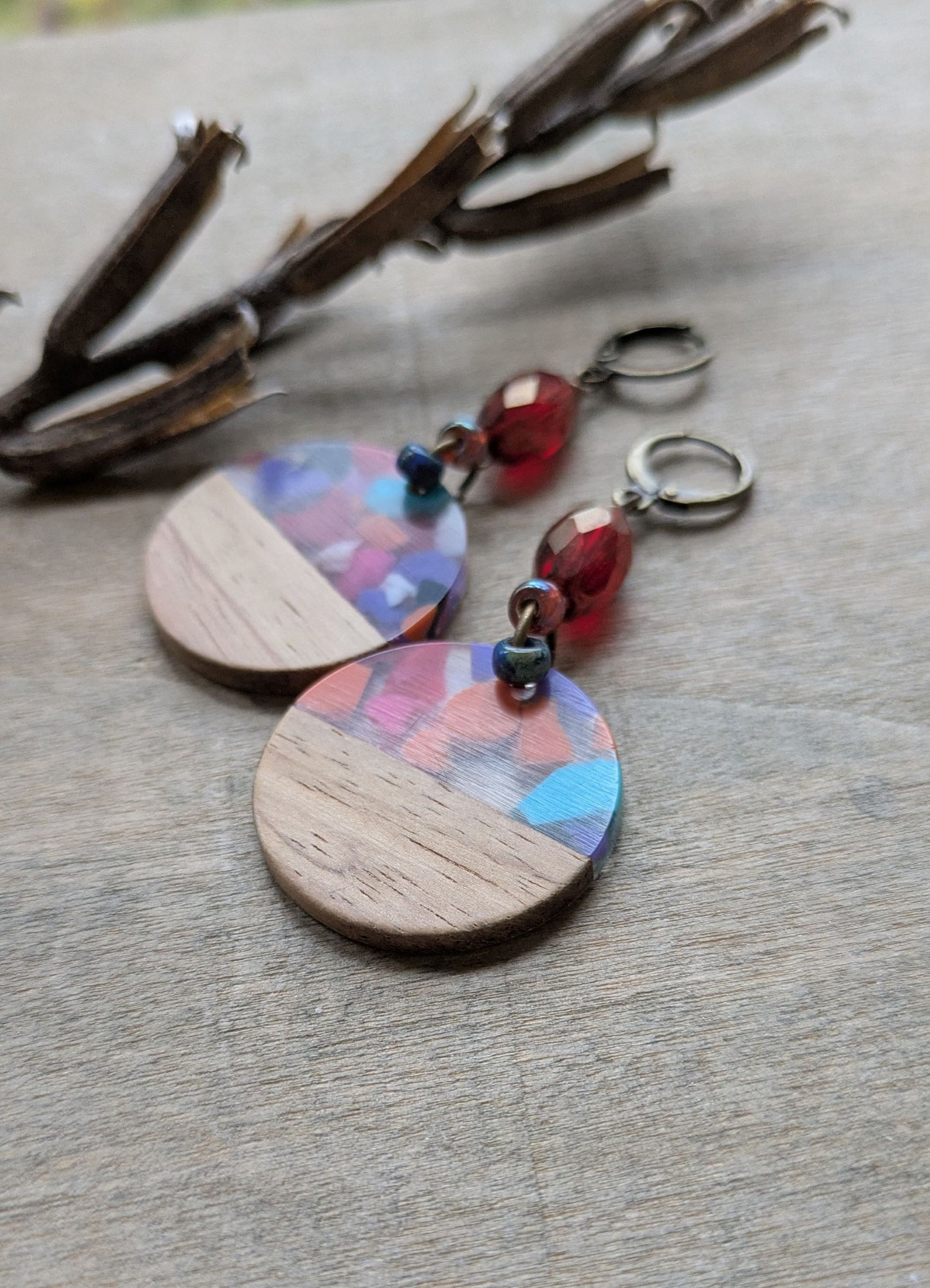 Wood and Resin Earrings ~ Fiesta #3