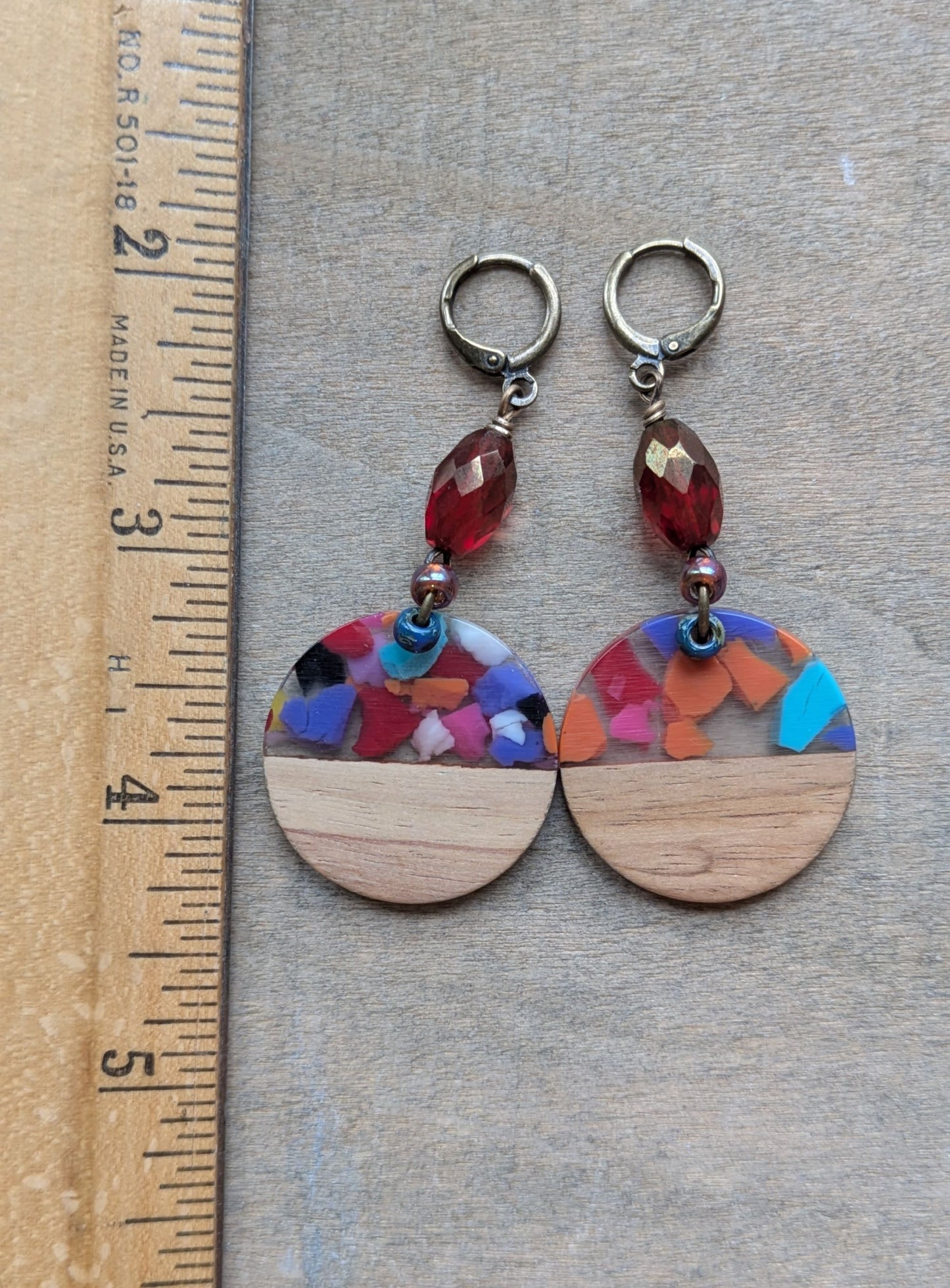 Wood and Resin Earrings ~ Fiesta #3