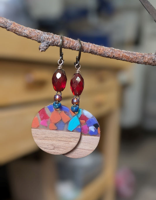 Wood and Resin Earrings ~ Fiesta #3