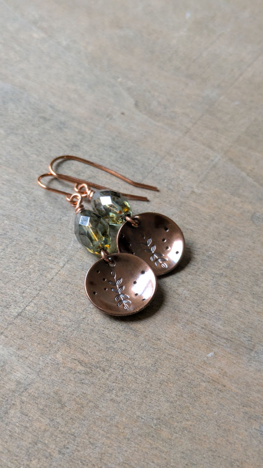 Copper Earrings ~ Leafy Branch