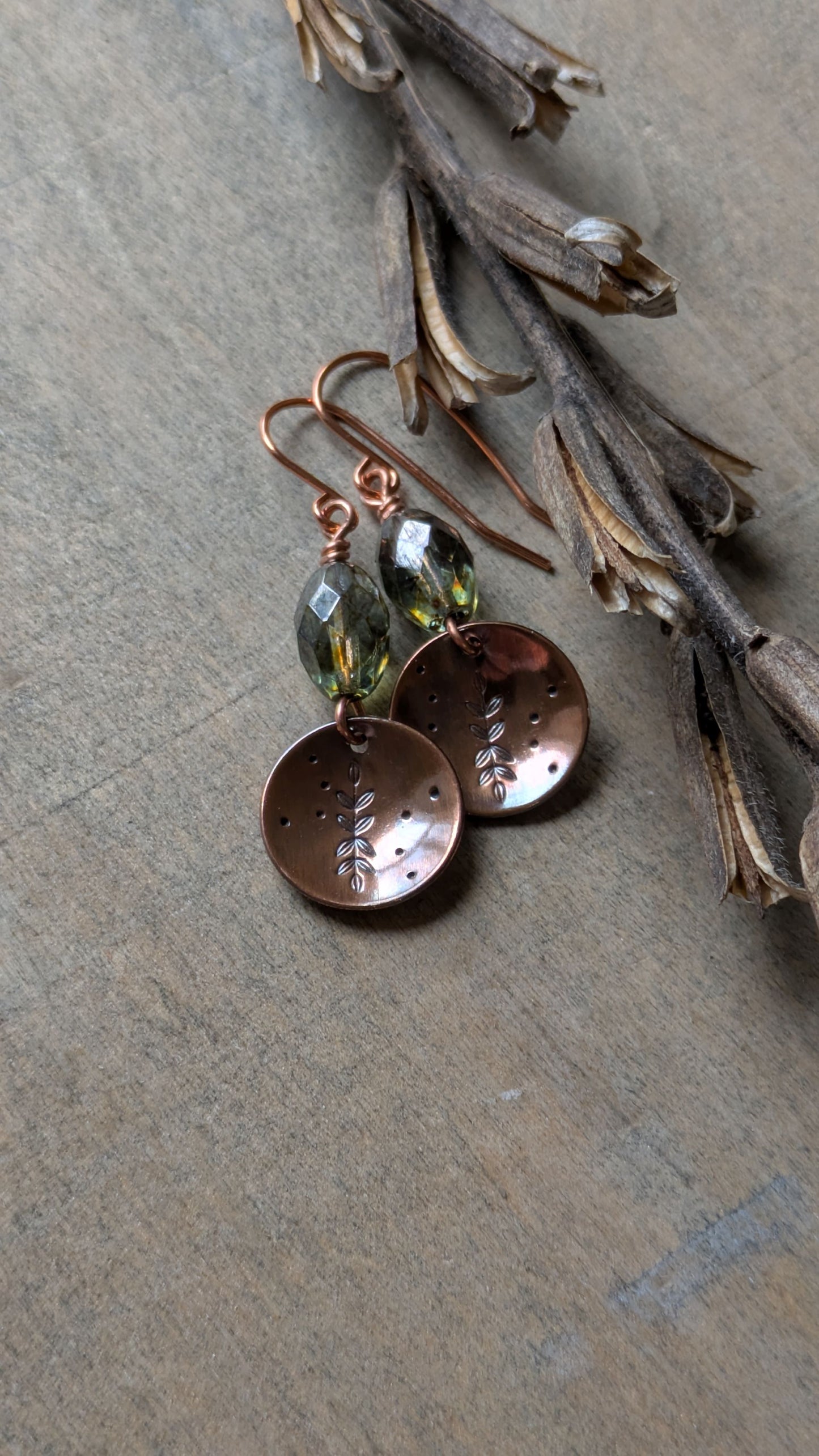 Copper Earrings ~ Leafy Branch