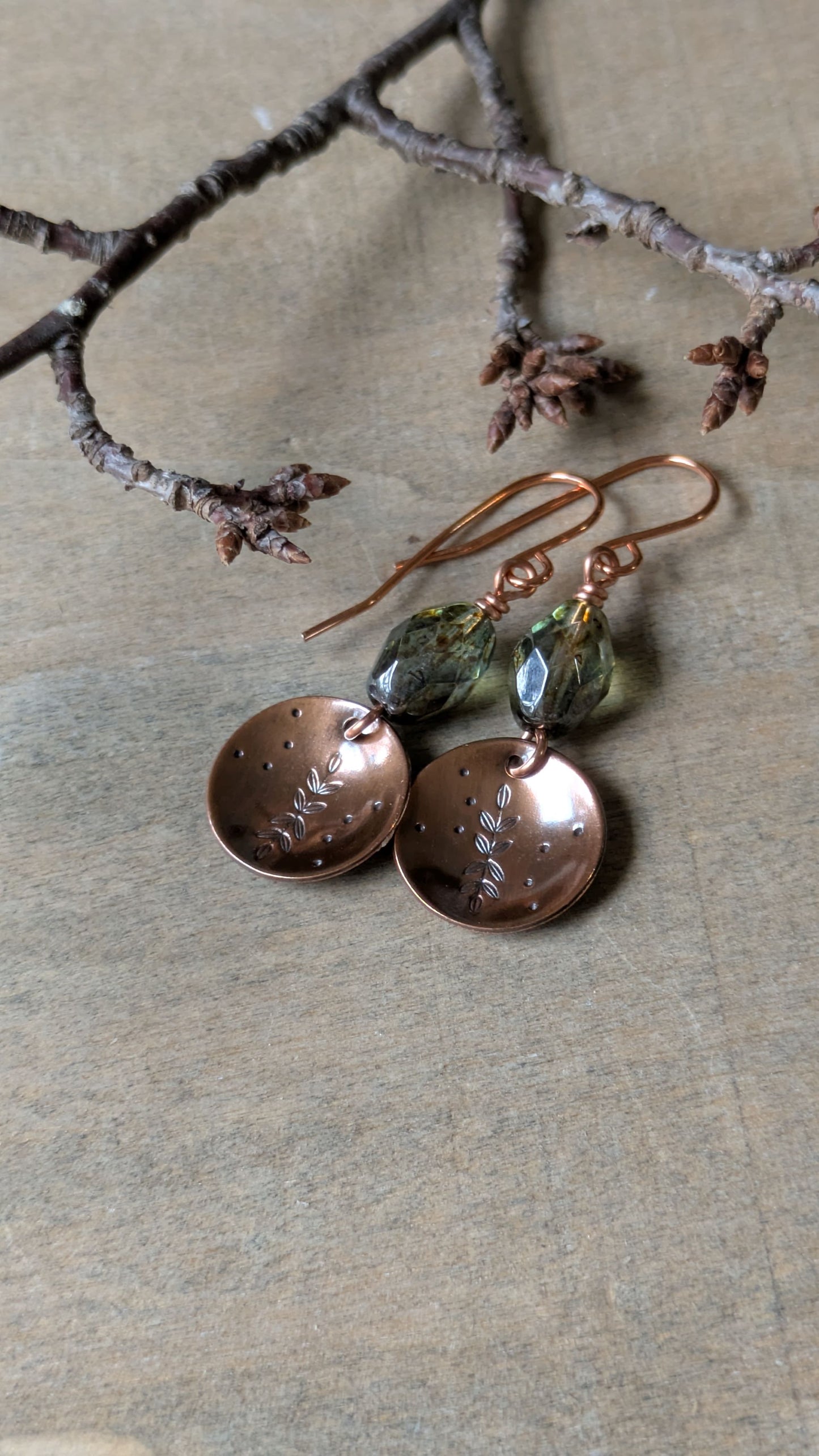Copper Earrings ~ Leafy Branch