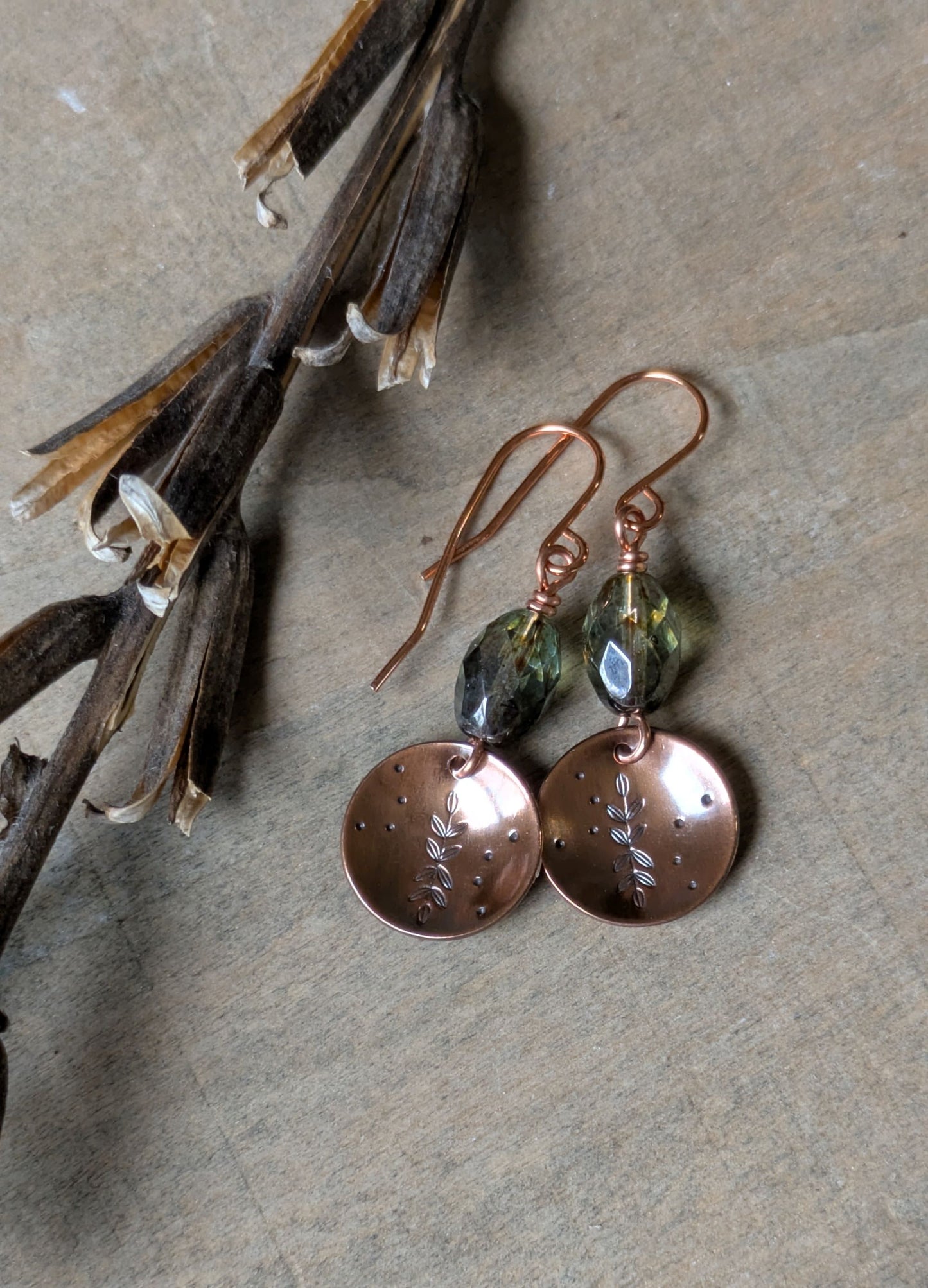 Copper Earrings ~ Leafy Branch