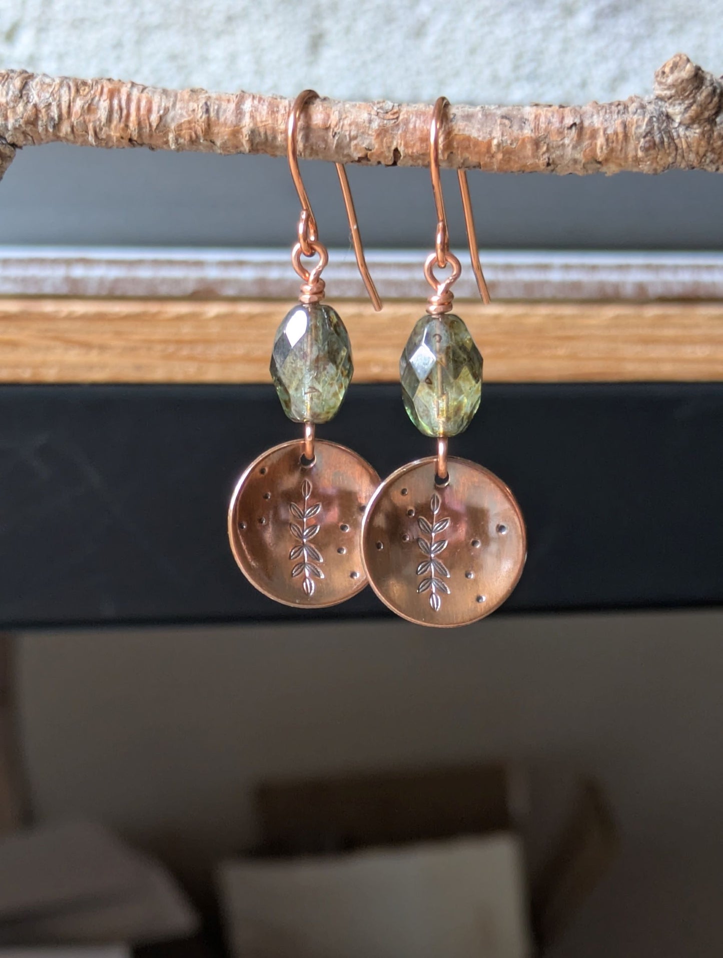 Copper Earrings ~ Leafy Branch