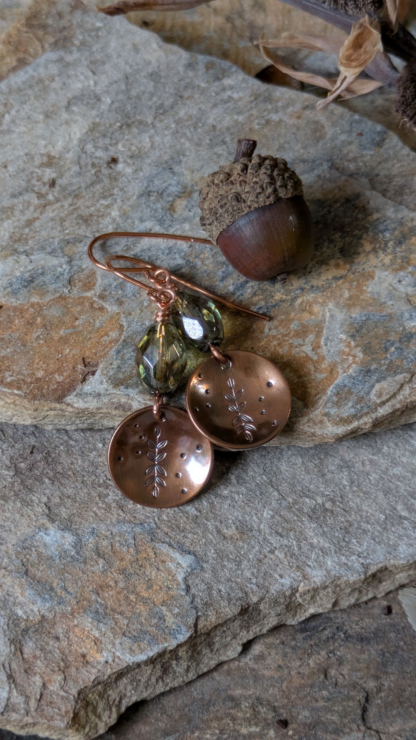 Copper Earrings ~ Leafy Branch