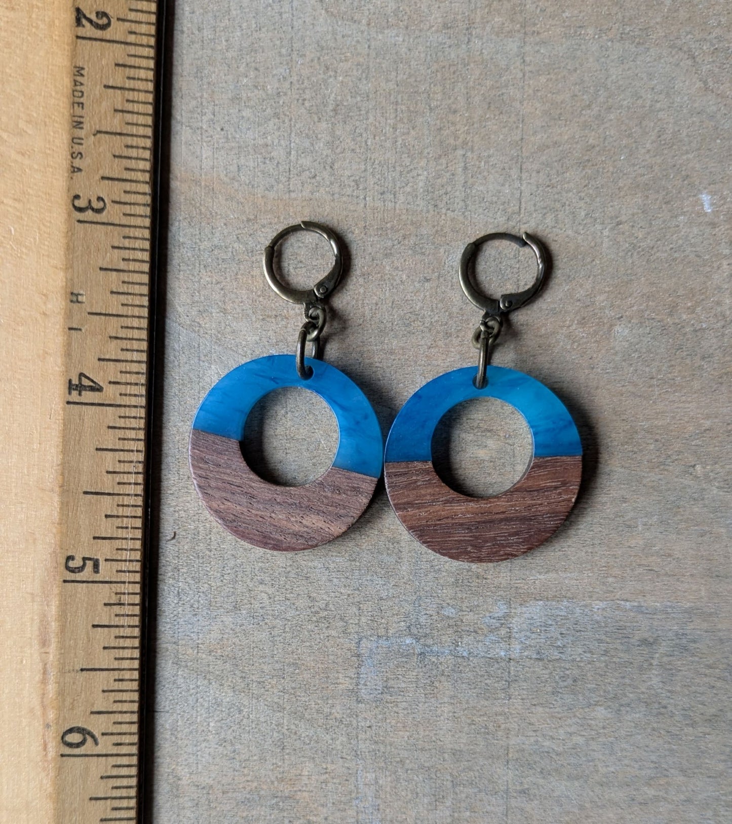 Wood and Resin Hoop Earrings Sky Blue
