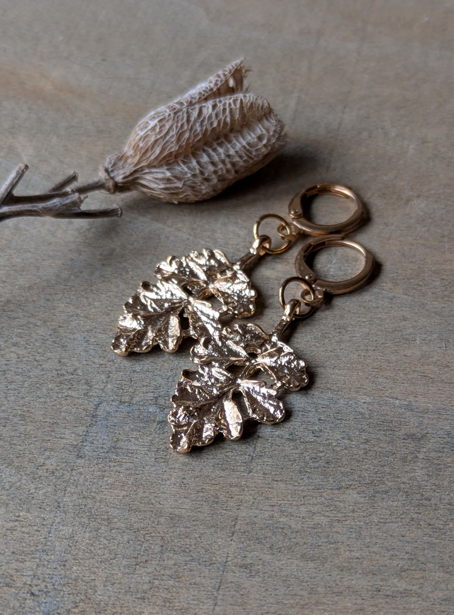 Leaf Earrings ~ Sparkling Brass