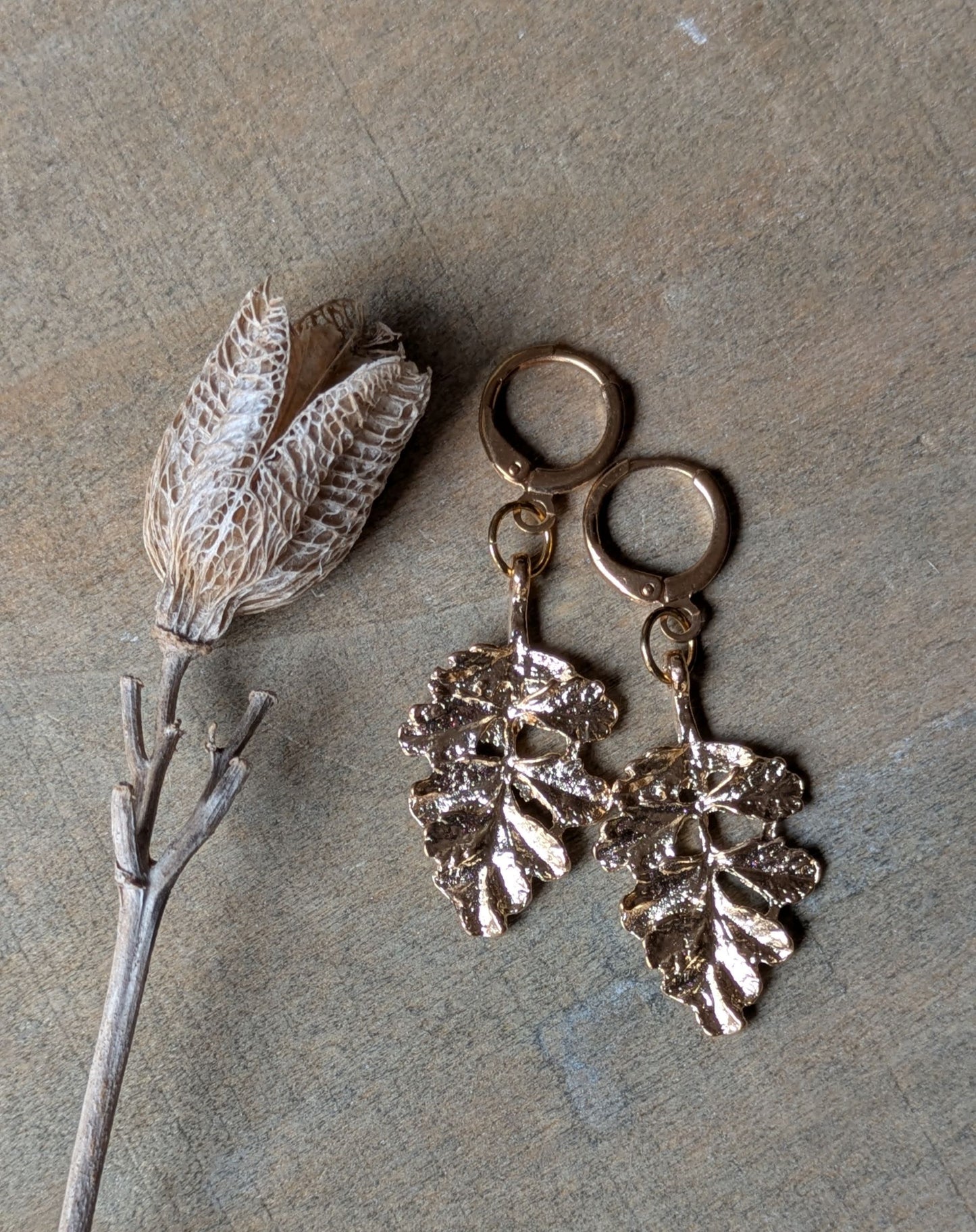 Leaf Earrings ~ Sparkling Brass
