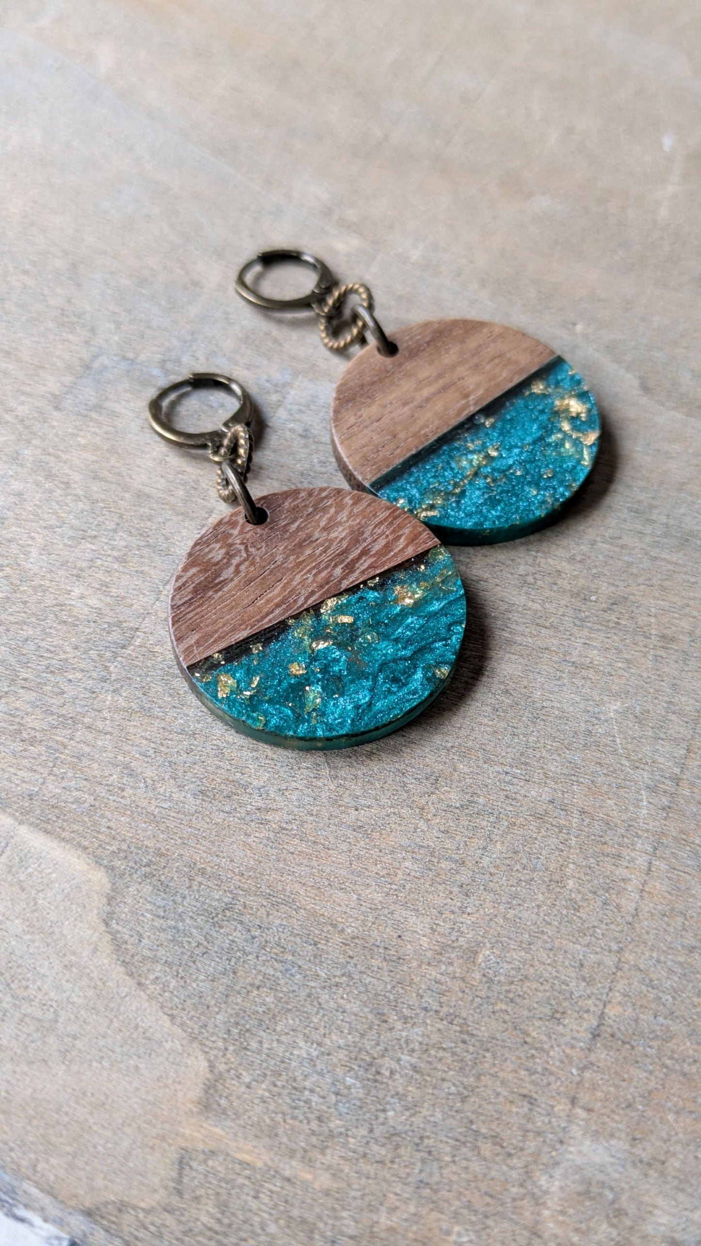 Wood and Resin Earrings ~ Sea Green