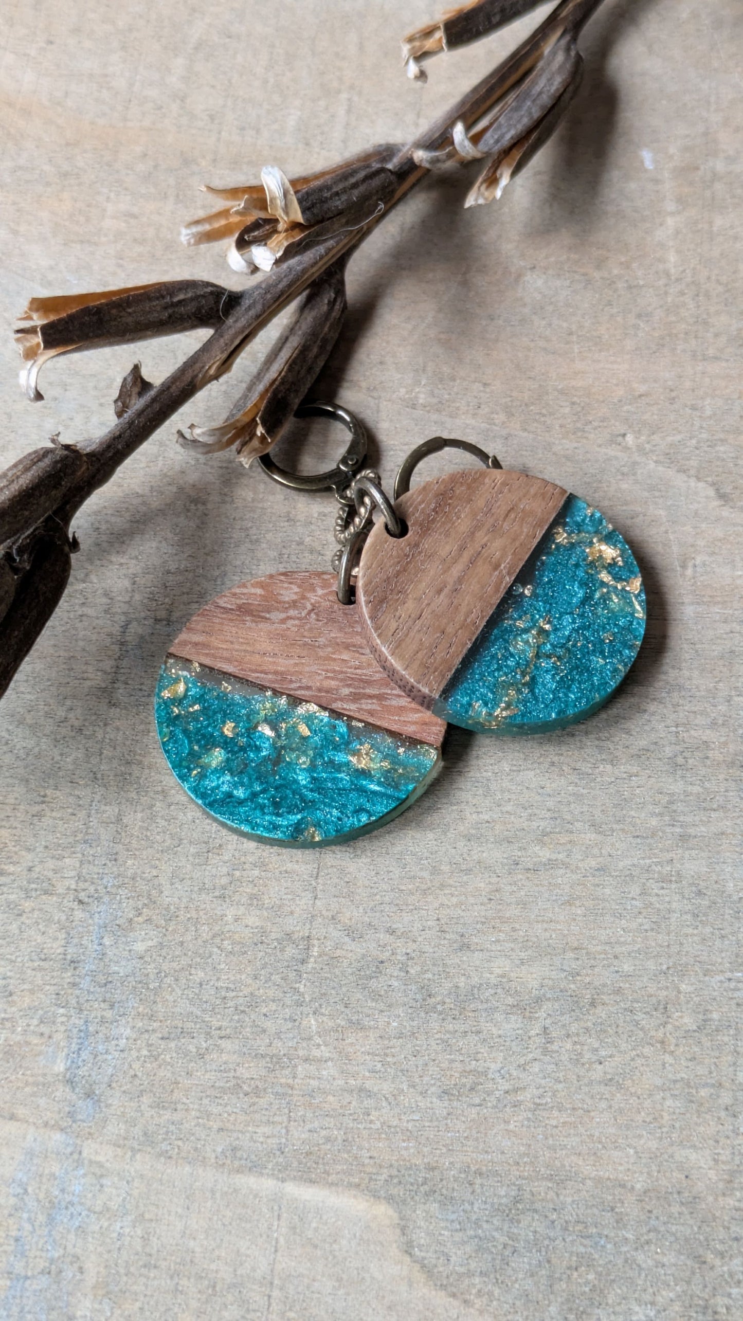 Wood and Resin Earrings ~ Sea Green