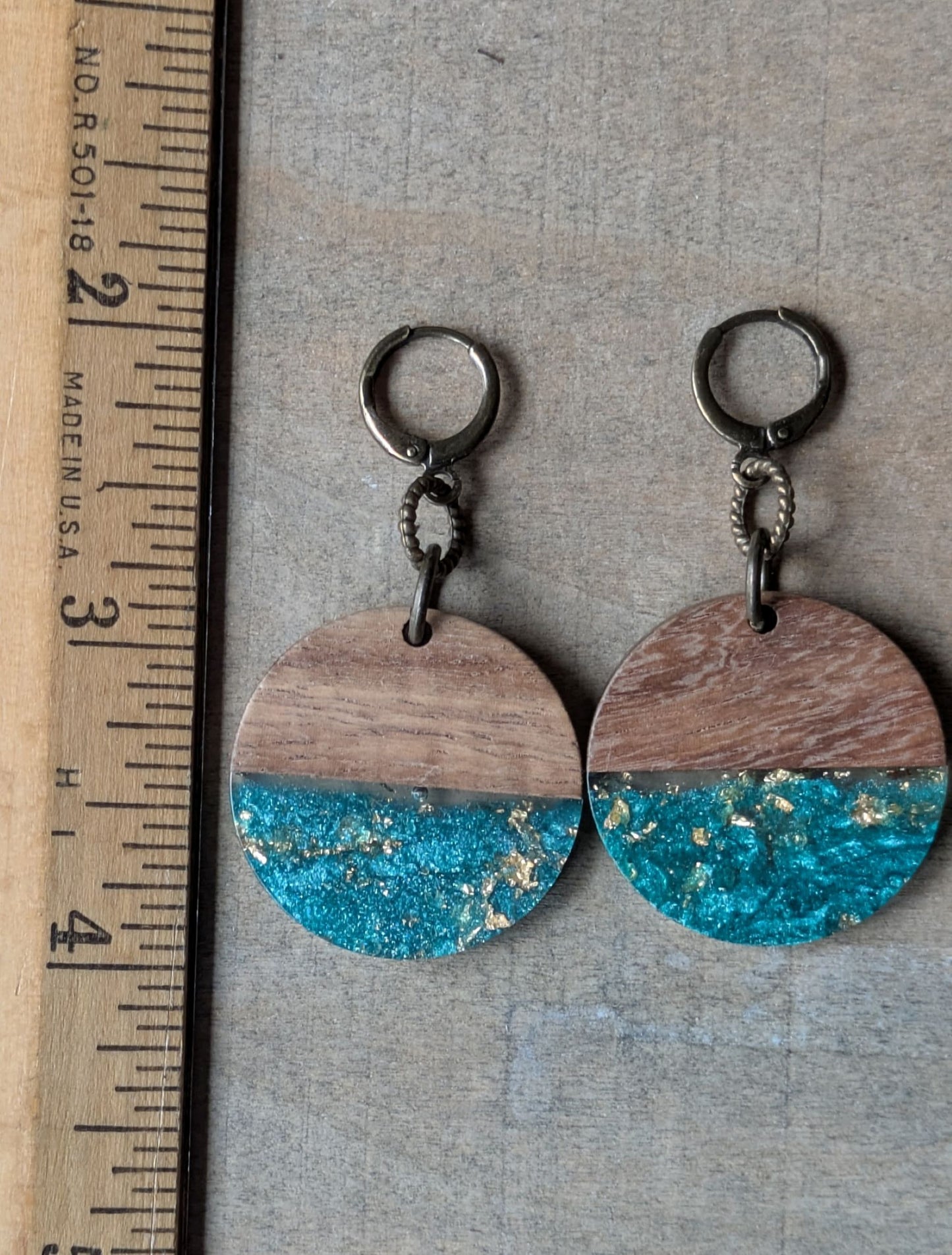 Wood and Resin Earrings ~ Sea Green