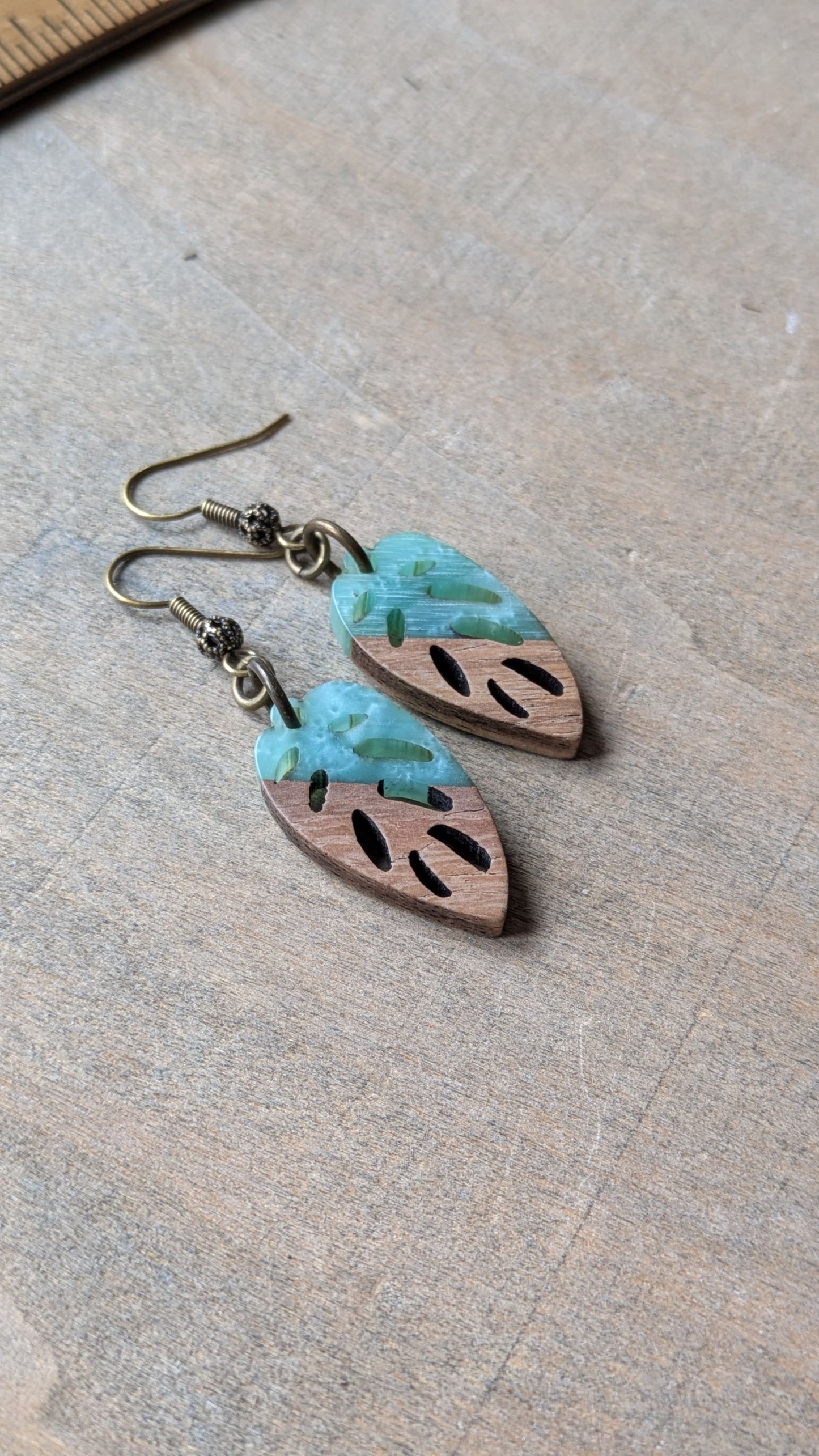 Wood and Resin Earrings ~ Leafy Dangles