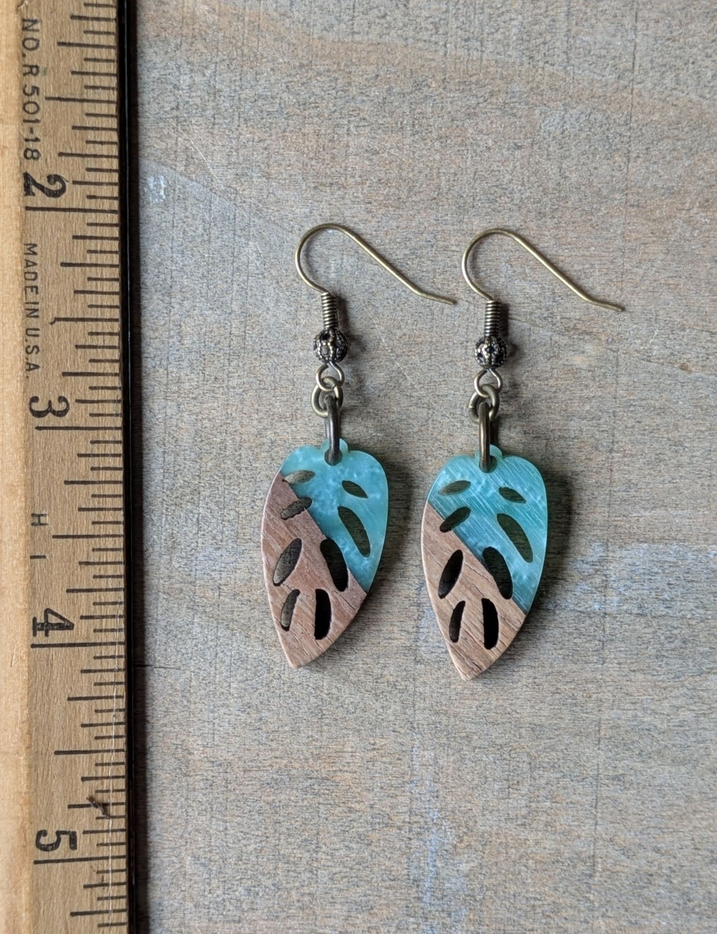 Wood and Resin Earrings ~ Leafy Dangles