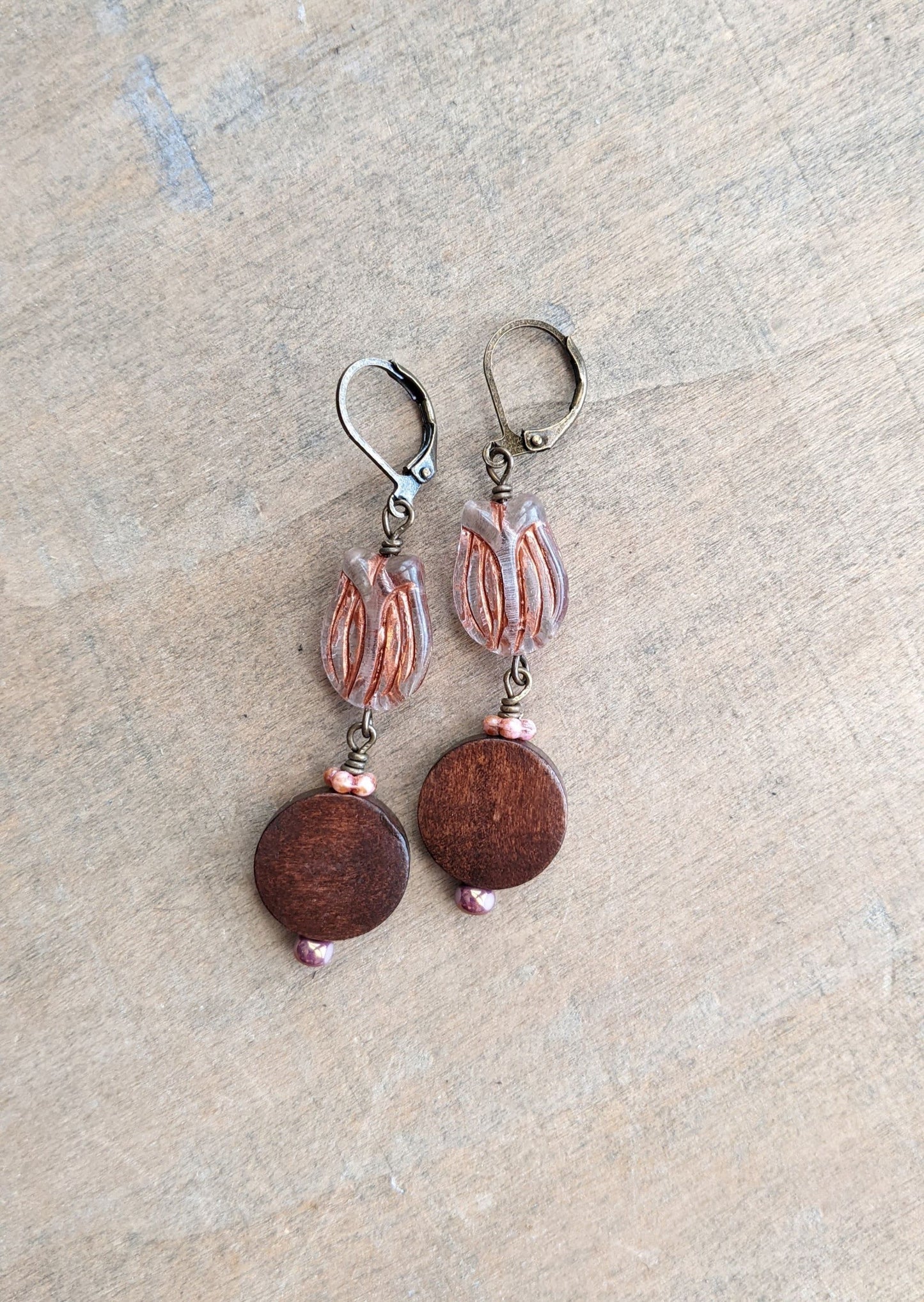 Tulip Earrings ~ Glass and Wood