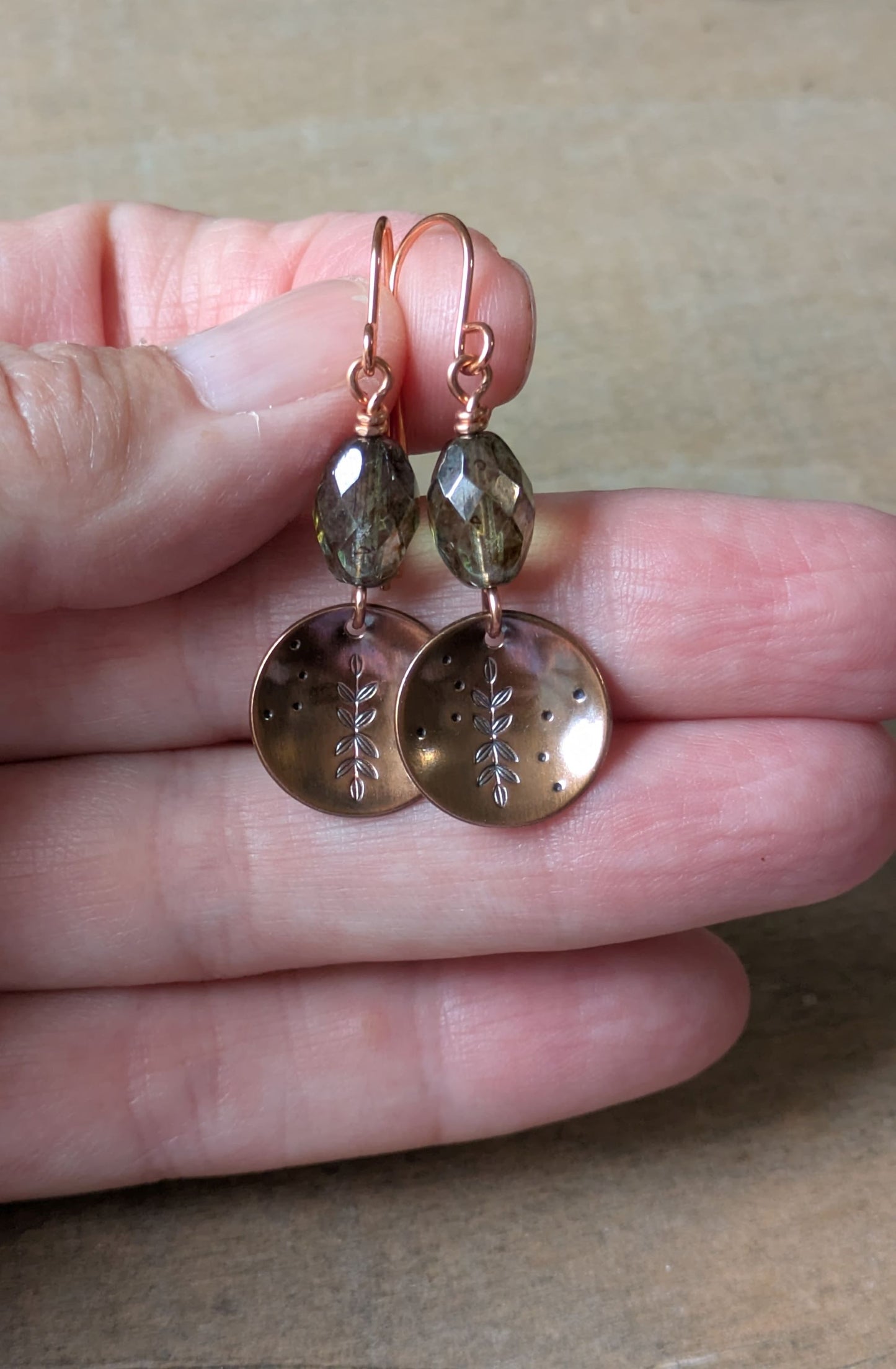 Copper Earrings ~ Leafy Branch
