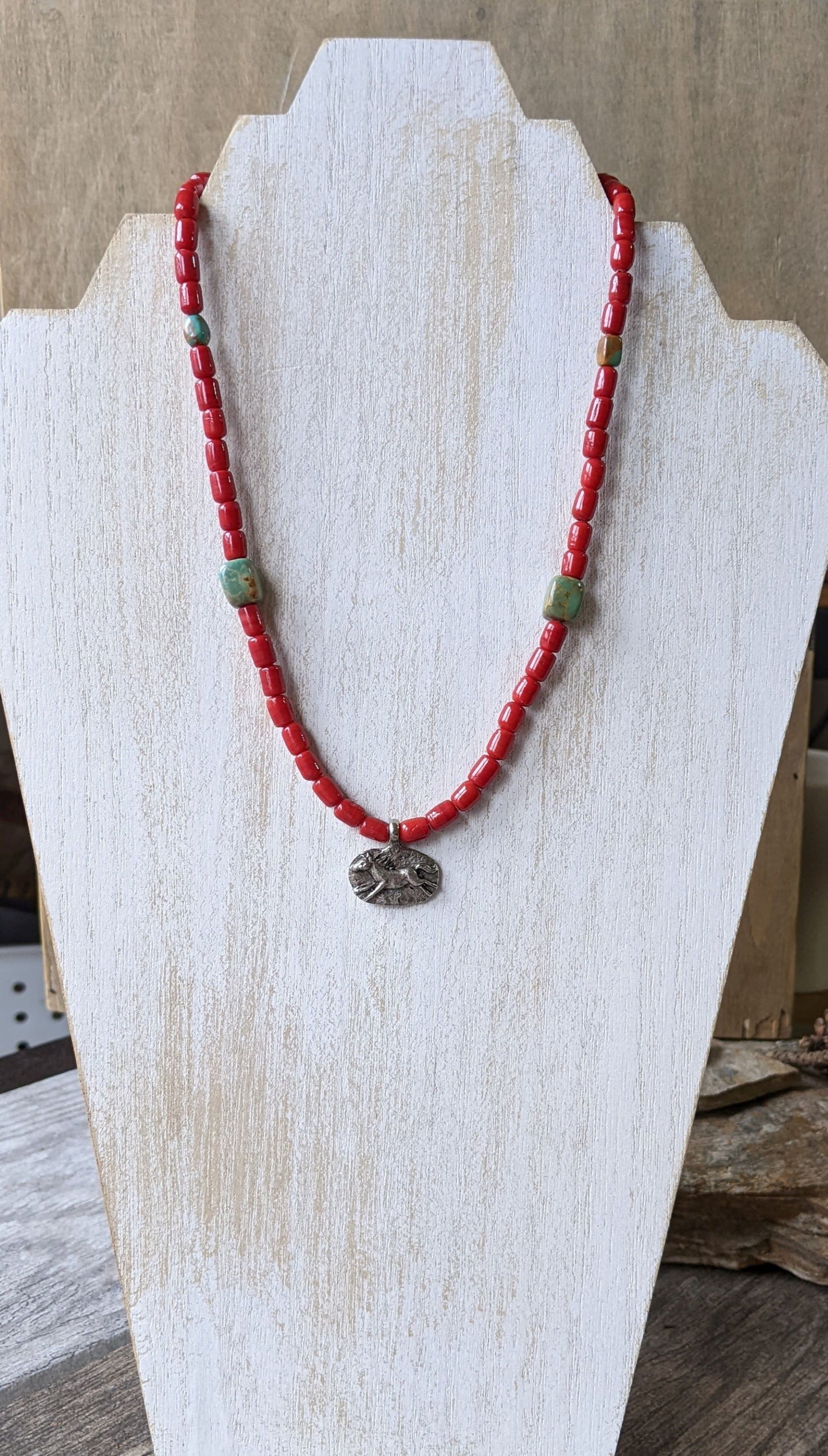 Turquoise and Red Glass Necklace ~ Like the Wind