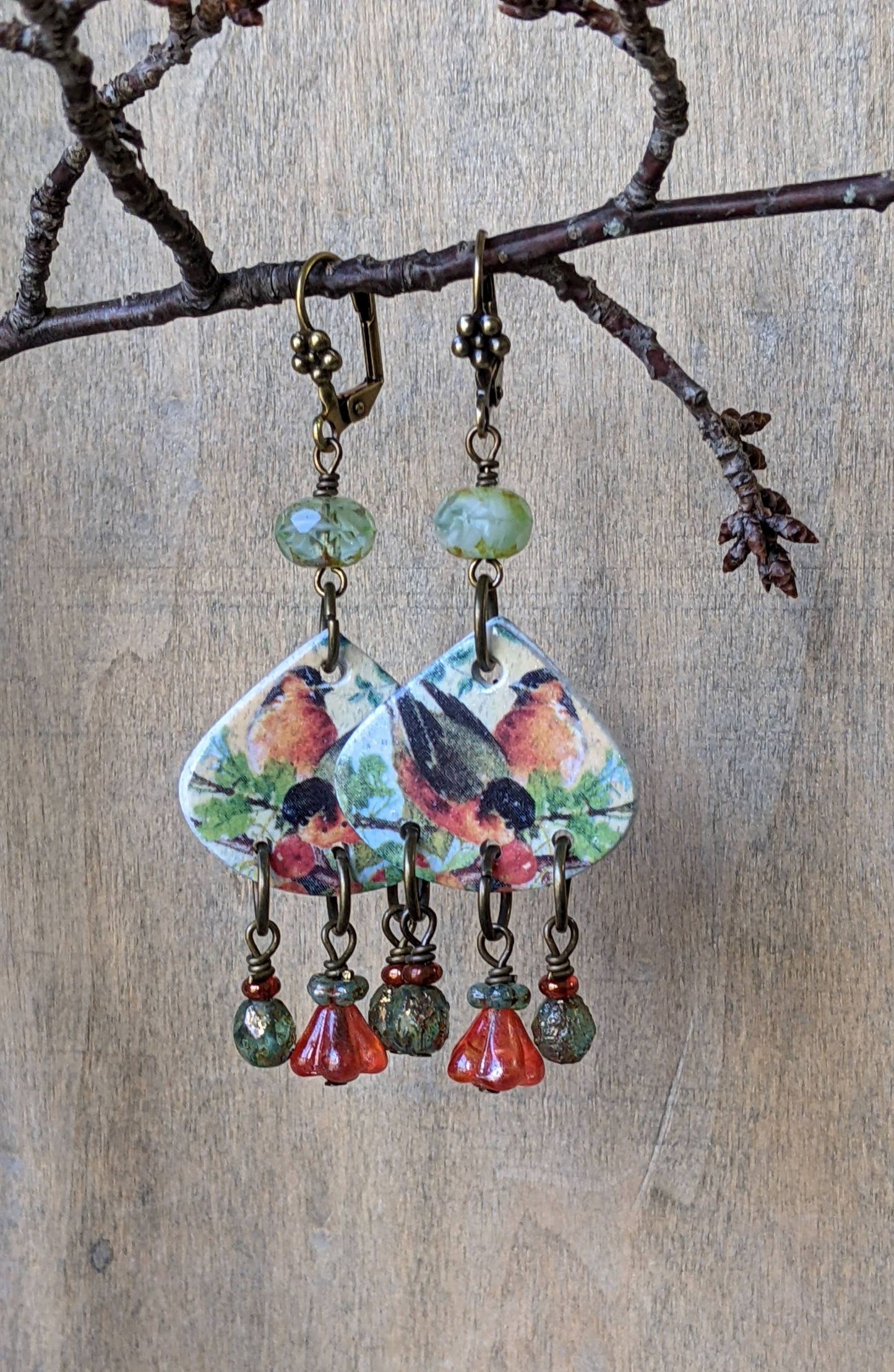 Bird Earrings  Polymer Clay and Bead Earrings