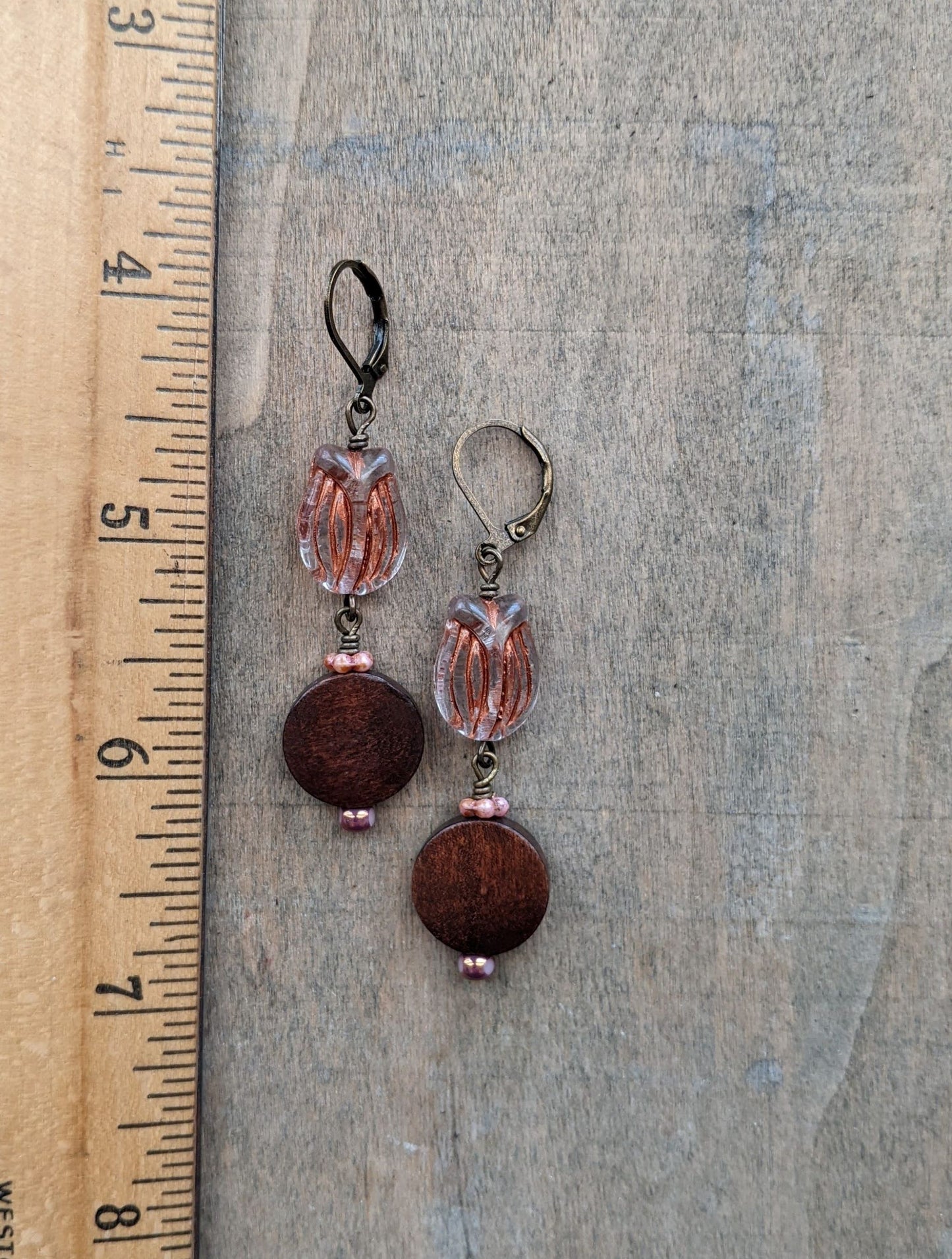 Tulip Earrings ~ Glass and Wood