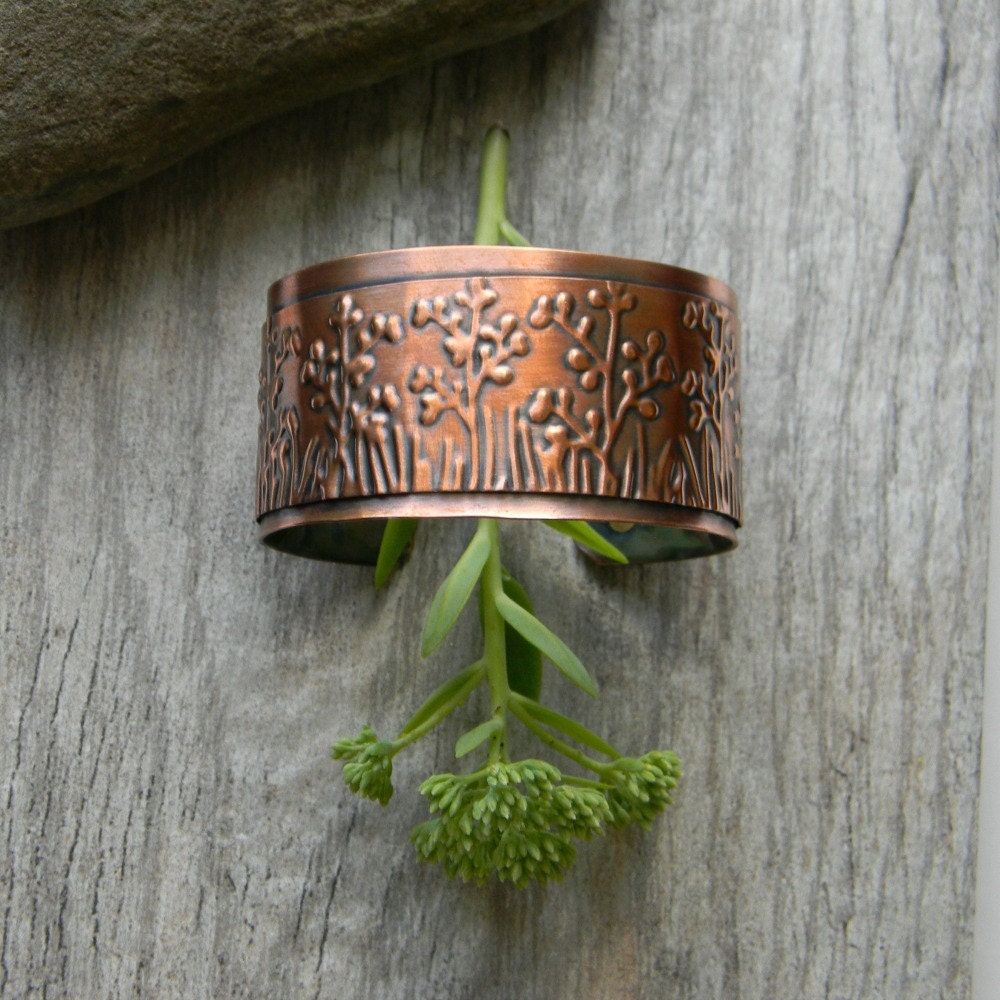 Copper Cuff Bracelet Wildflowers