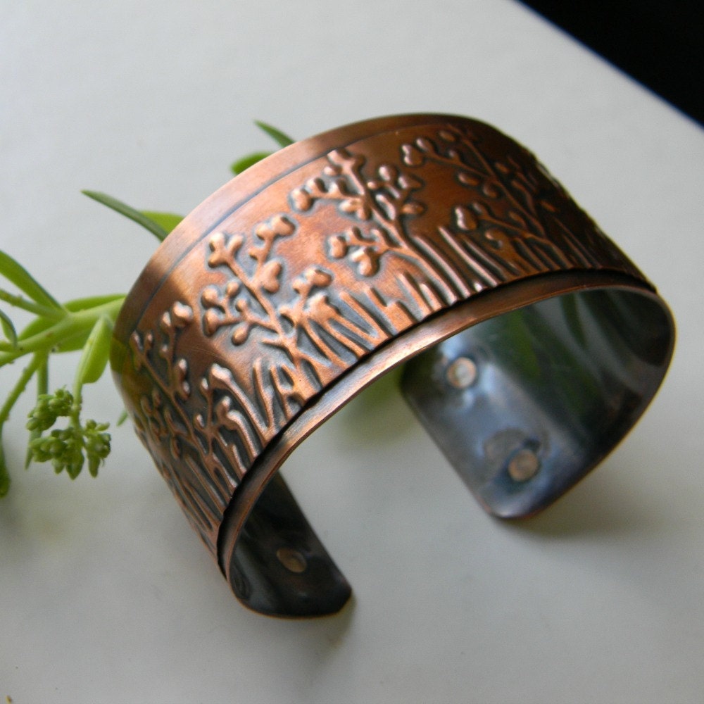 Copper Cuff Bracelet Wildflowers