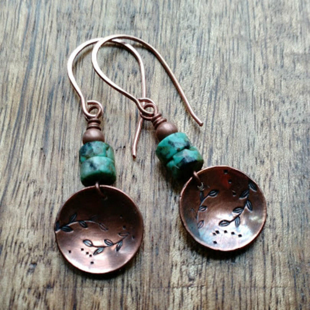 Hand stamped copper earrings