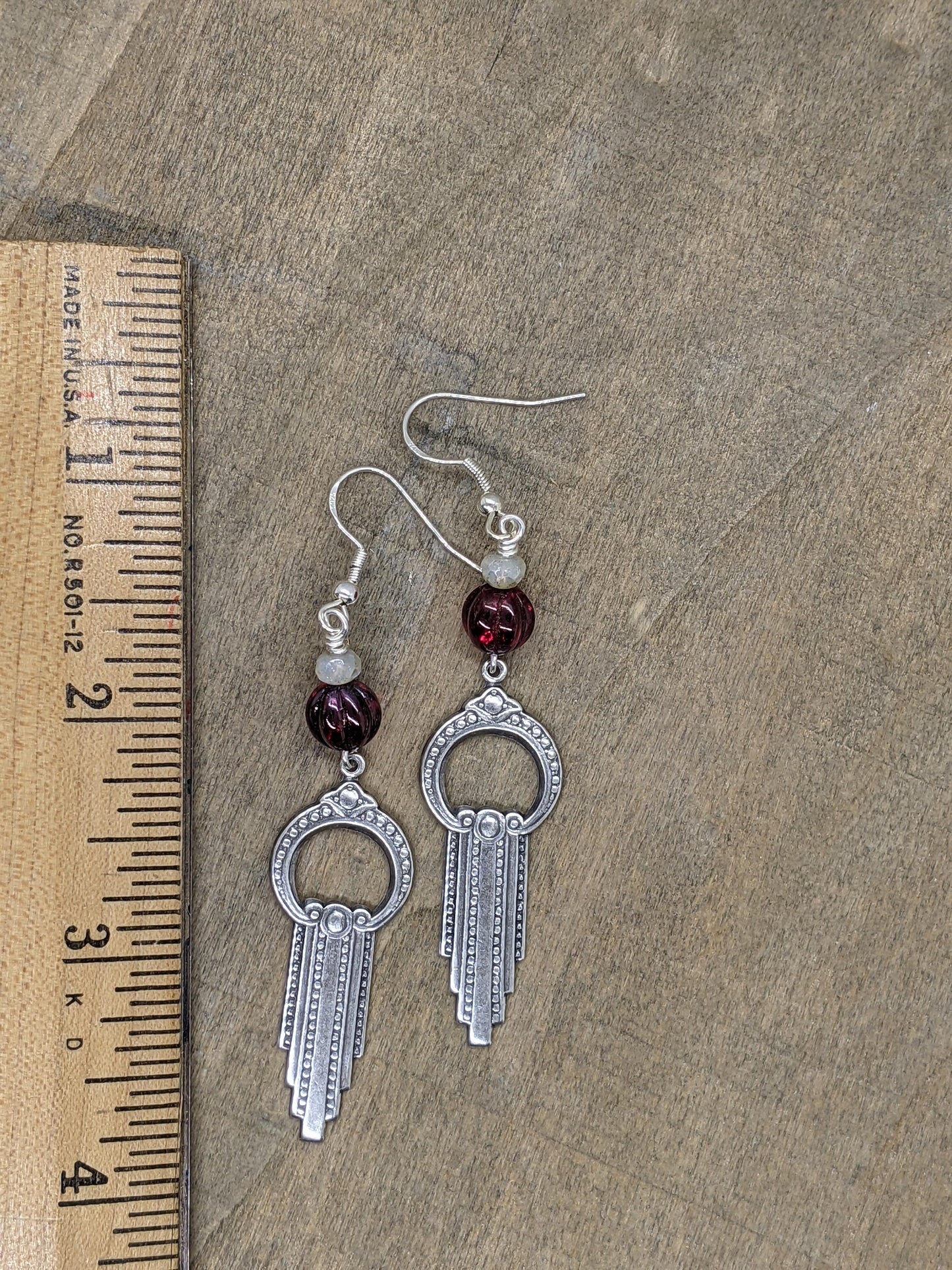 Long dangle earrings red glass