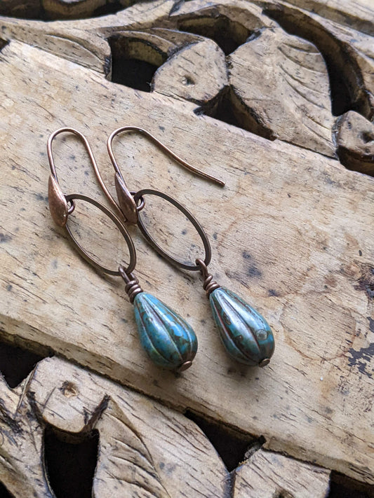 Earthy Blue and Copper Earrings