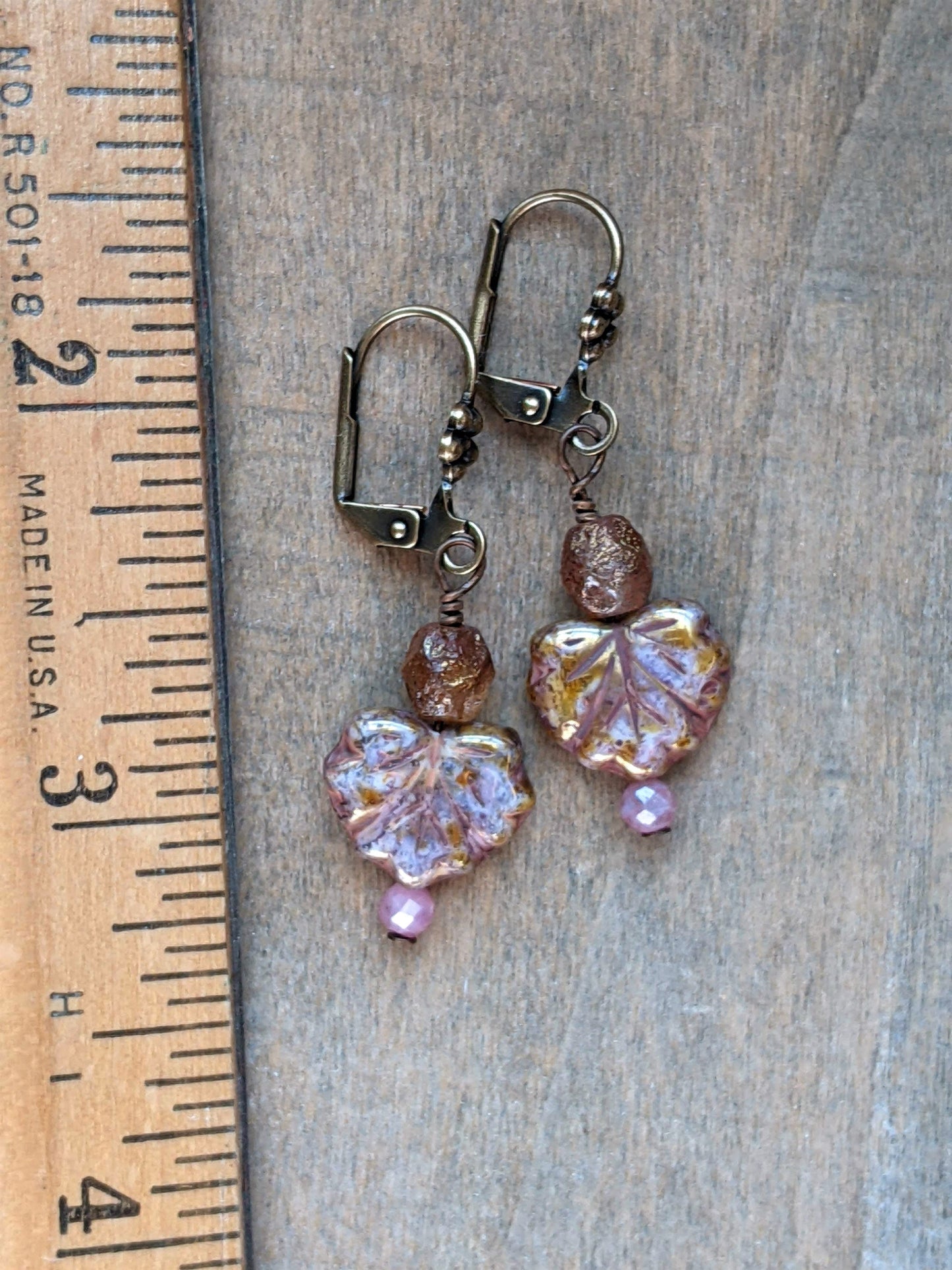 Leaf Earrings Pink and Gold