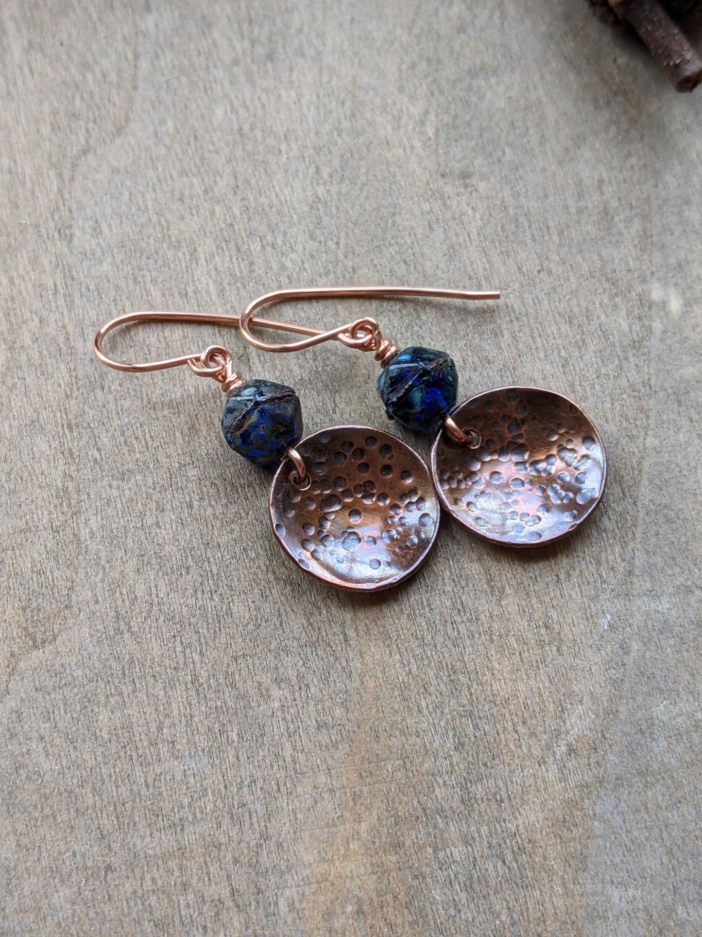 Copper Earrings Hand Textured