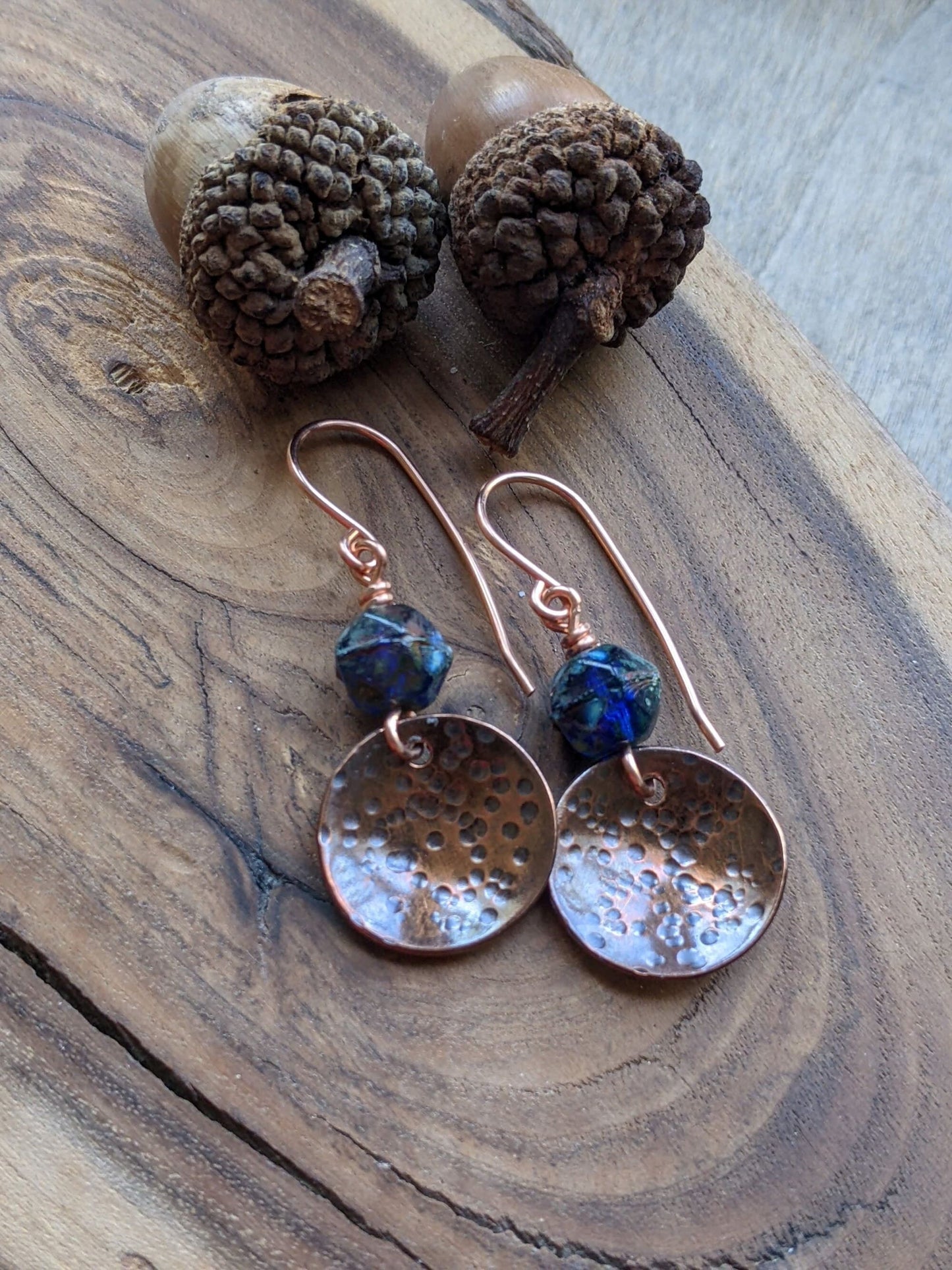 Copper Earrings Hand Textured