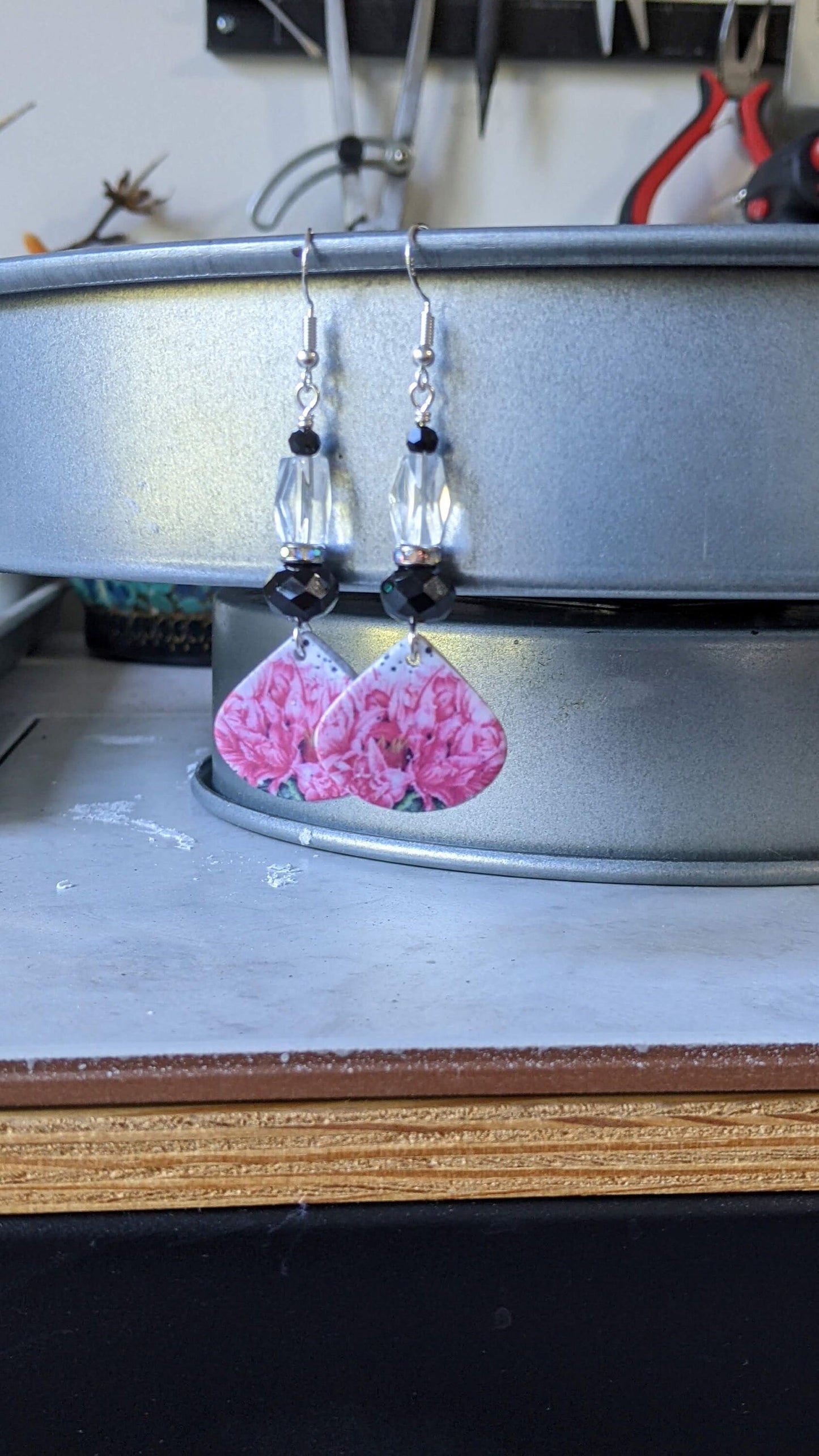 Peony Flower Earrings Polymer Clay