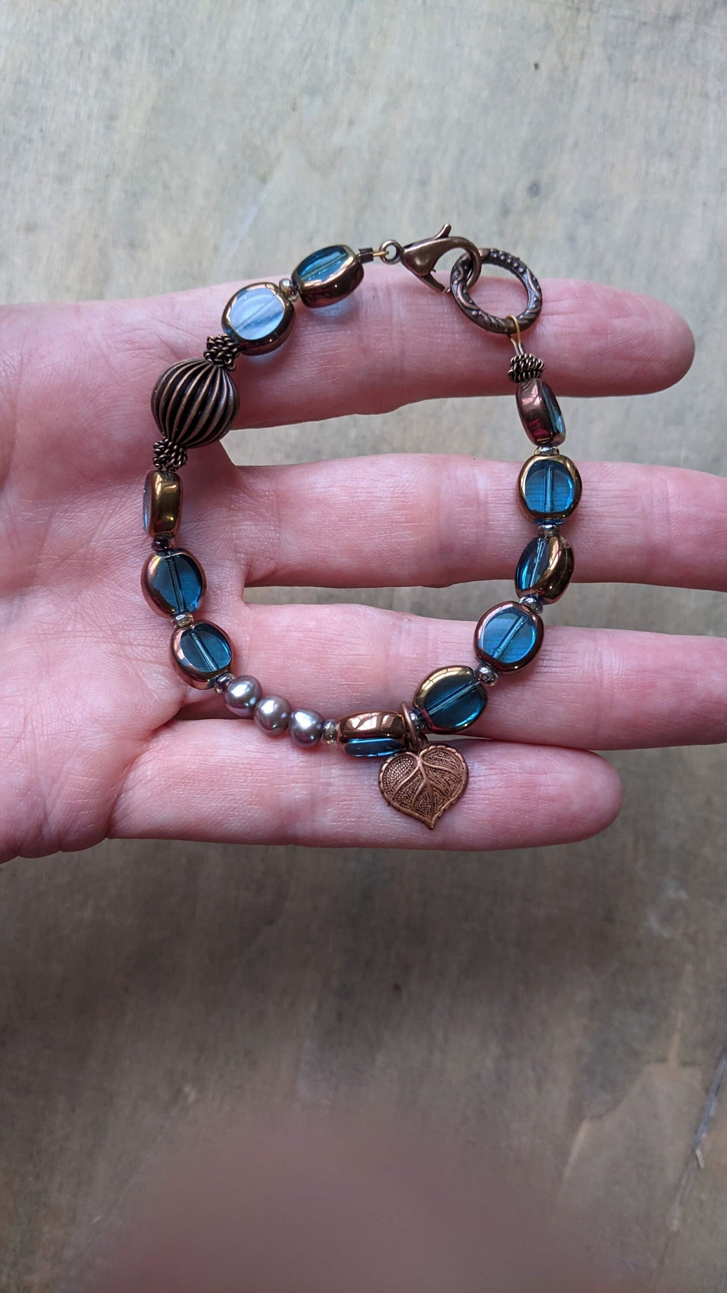 Beaded Bracelet Sky Blue Gass and Copper