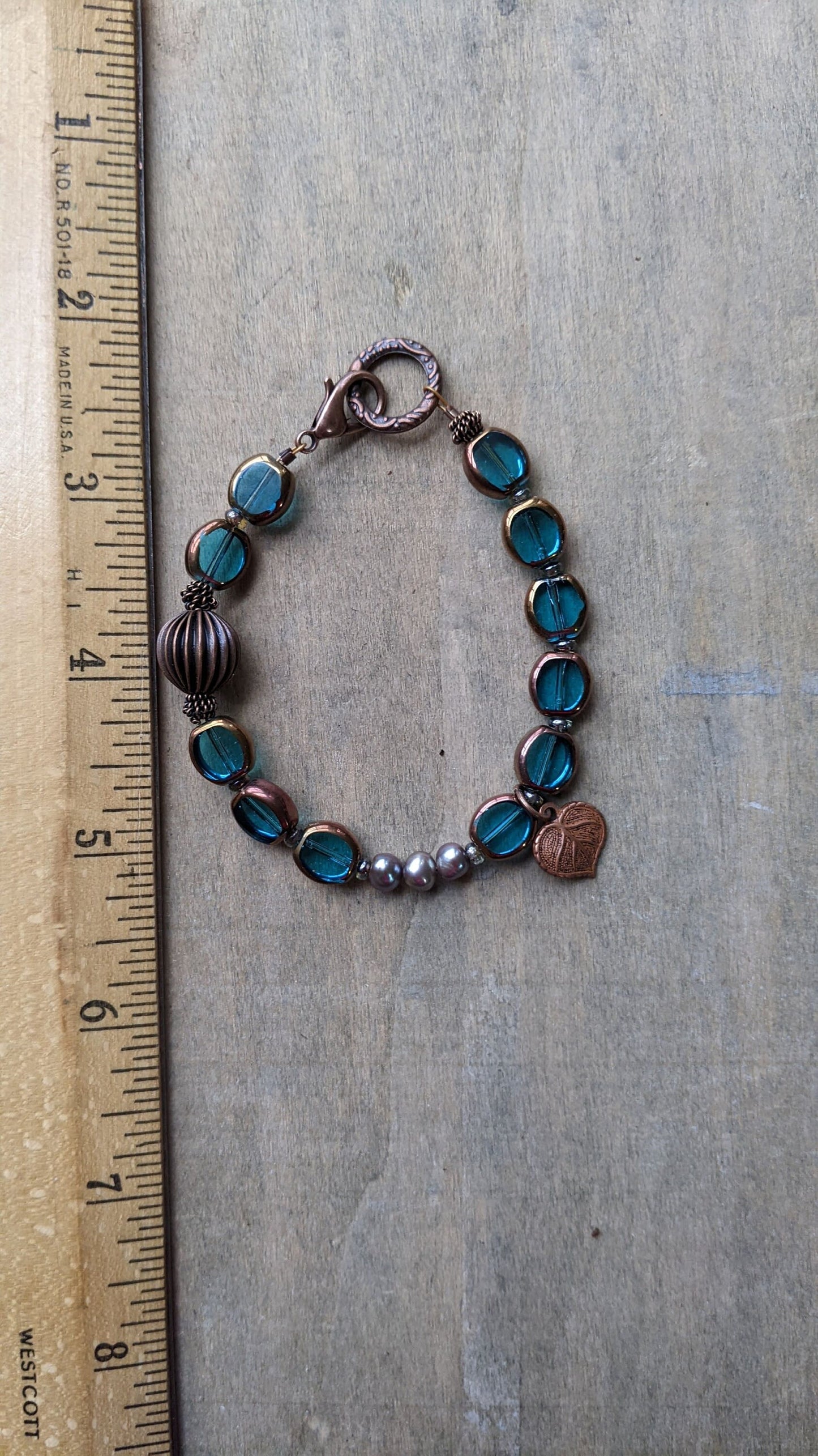 Beaded Bracelet Blue Glass and Copper