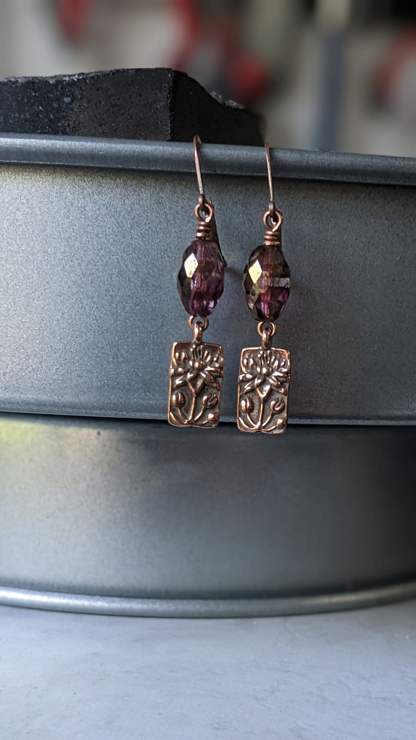 Copper Lotus Flower Earrings