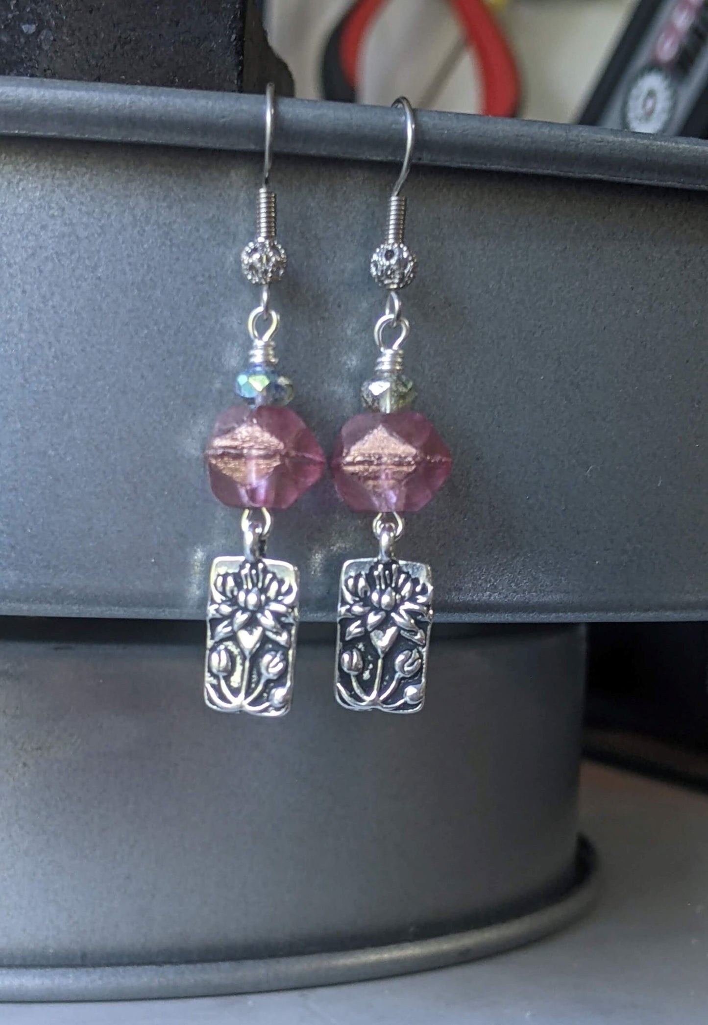 Lotus flower Earrings Pink Glass