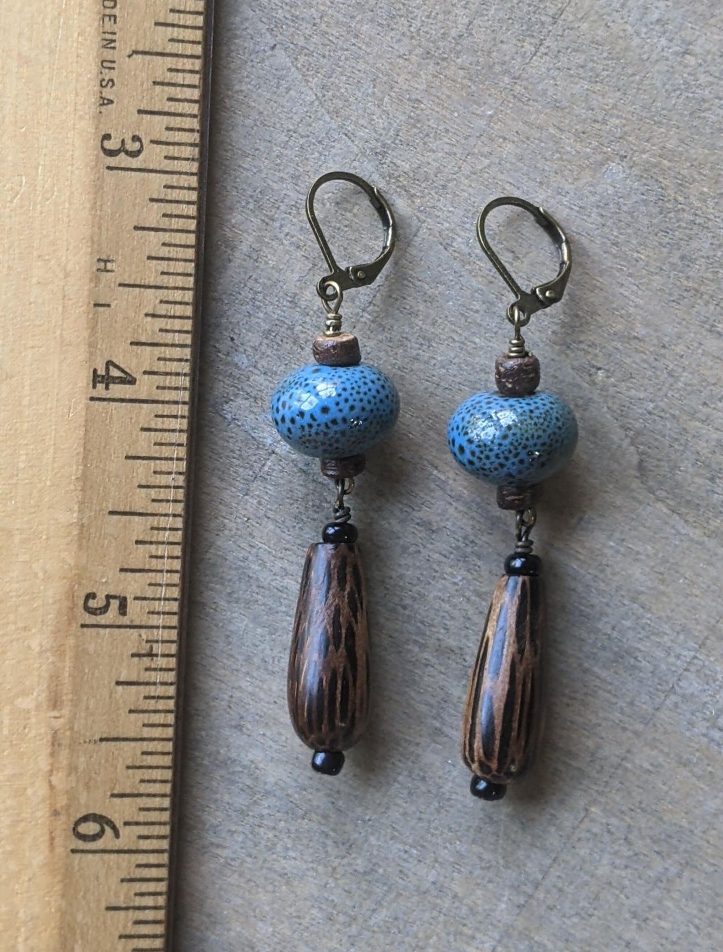 Wood and Ceramic Earrings