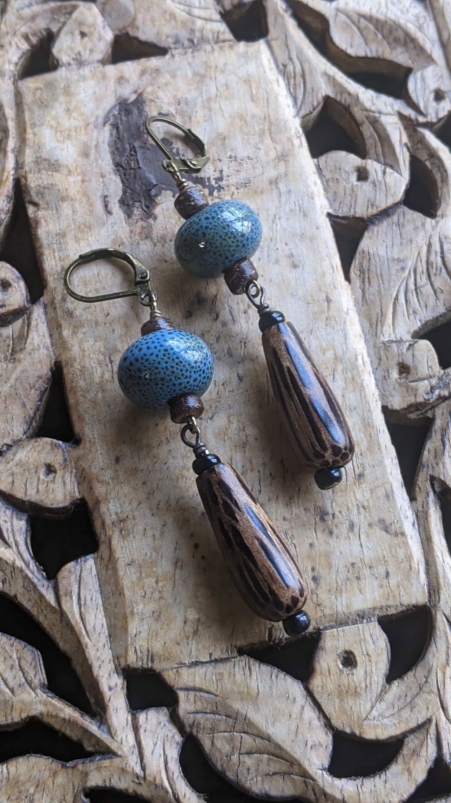 Wood and Ceramic Earrings