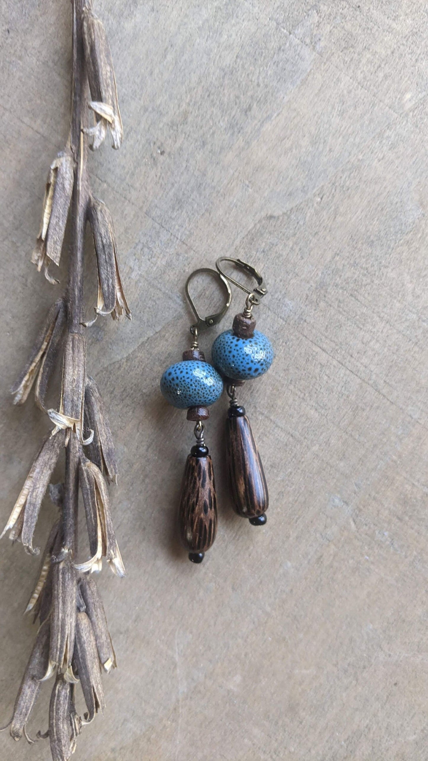 Wood and Ceramic Earrings