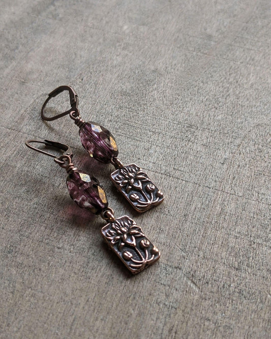 Copper Lotus Flower Earrings