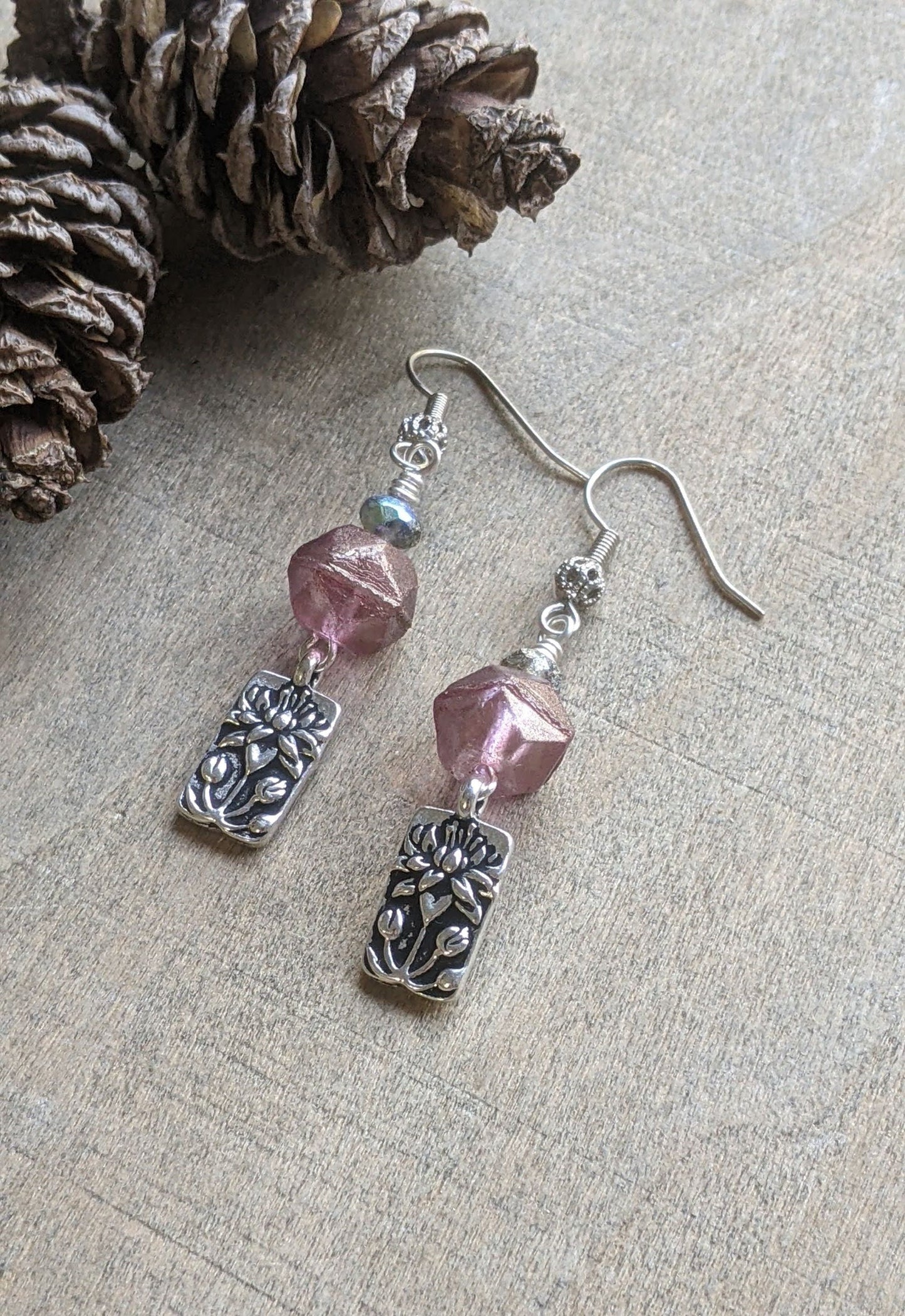 Lotus flower earrings pink glass beaded earrings beaded jewelry unique gift for her