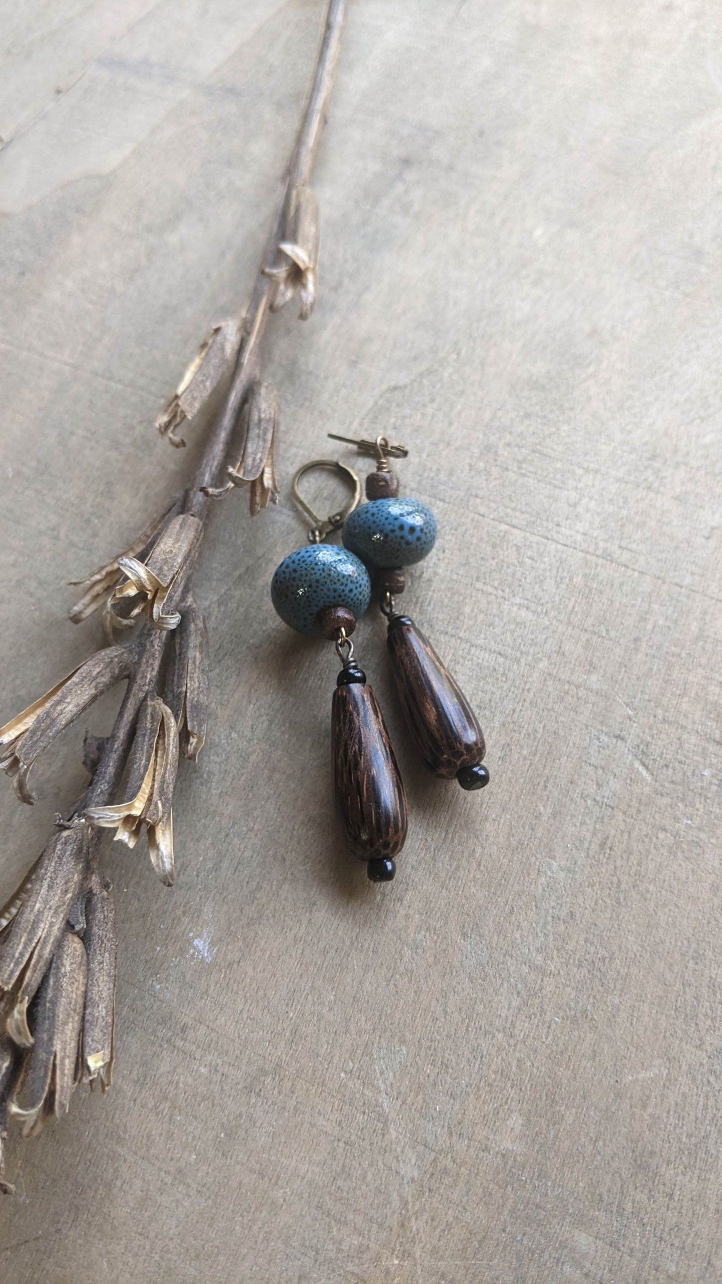 Wood and Ceramic Earrings