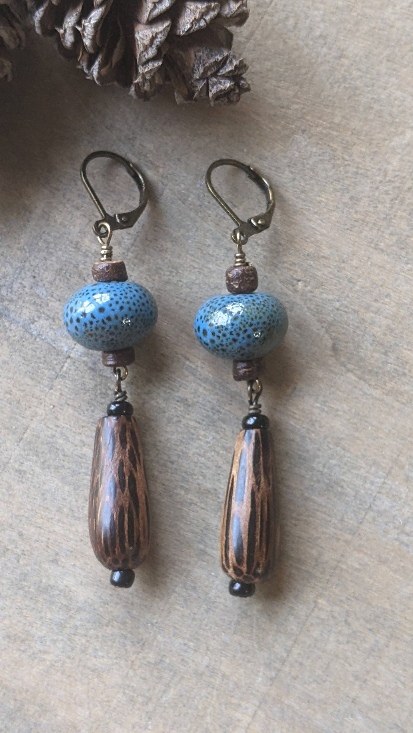 Wood and Ceramic Earrings