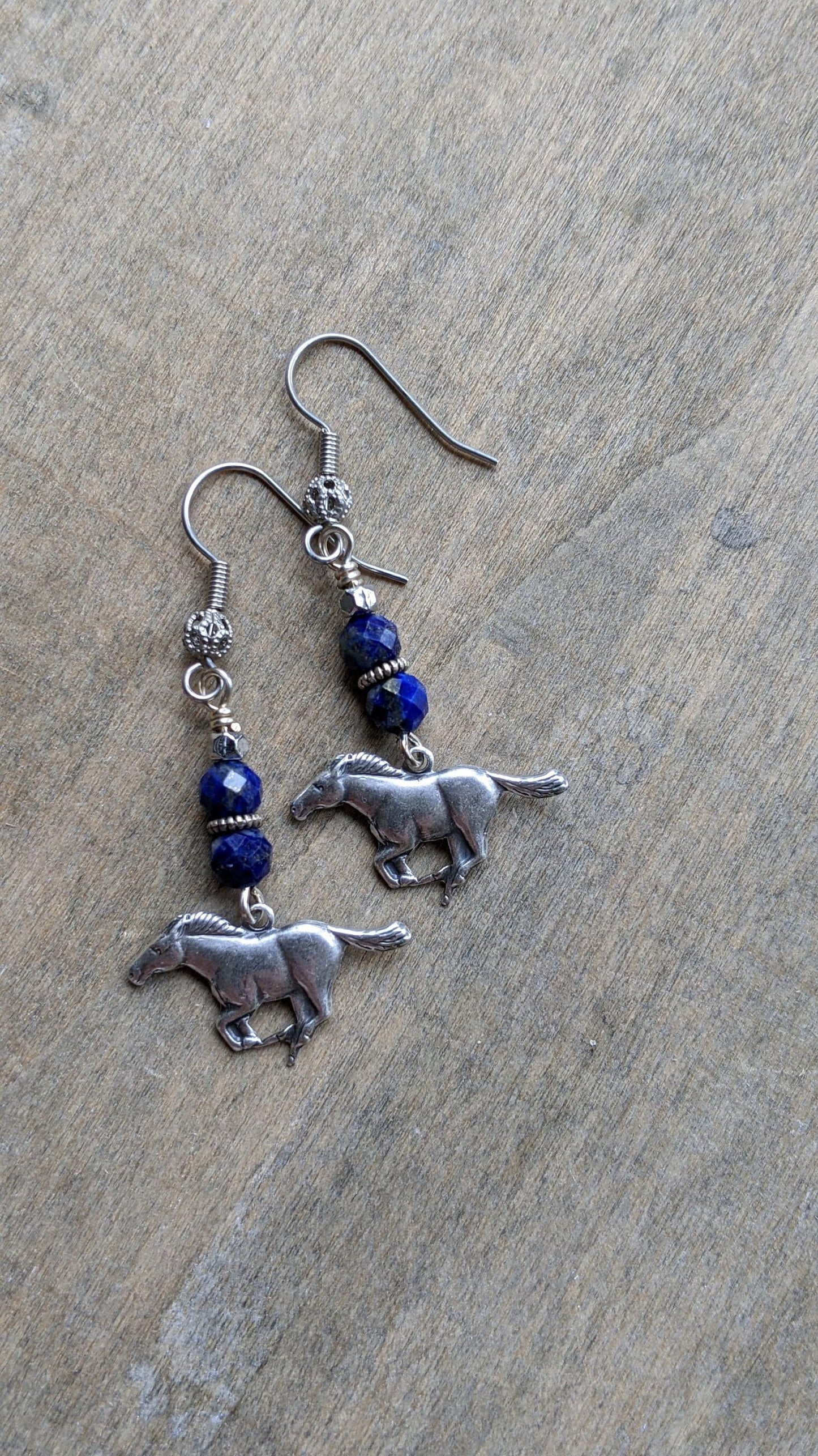 Horse earrings beaded gemstone earrings blue gemstone jewelry