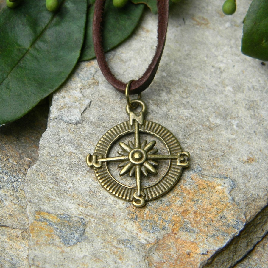 Men's Leather Cord Necklace Compass