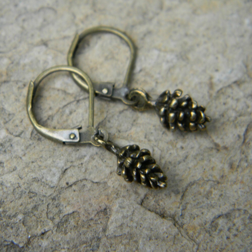 Pine Cone Earrings Brass