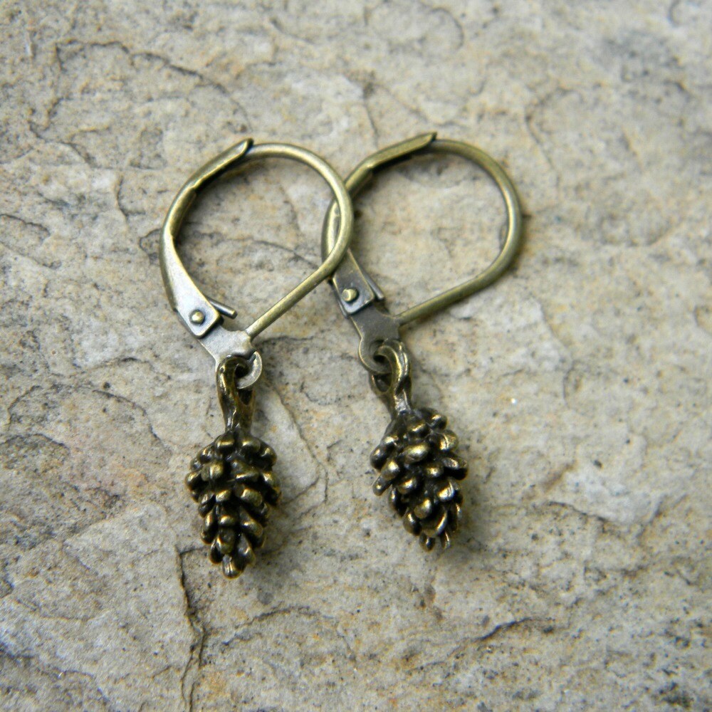 Pine Cone Earrings Brass