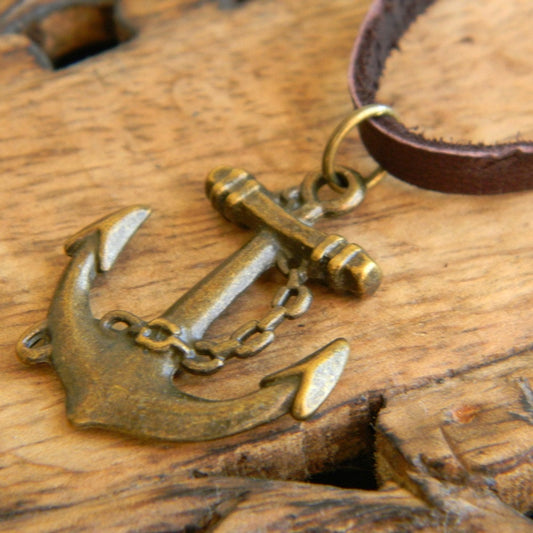 Men's Leather Cord Necklace Anchor
